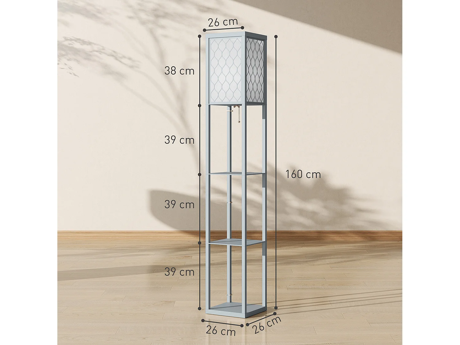 Lampada da terra con 3 ripiani attacco e27 26x26x160 cm grigio chiaro
