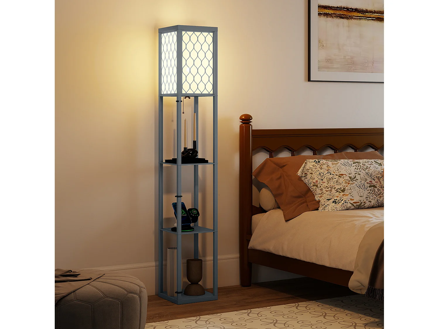 Lampada da terra con 3 ripiani attacco e27 26x26x160 cm grigio chiaro