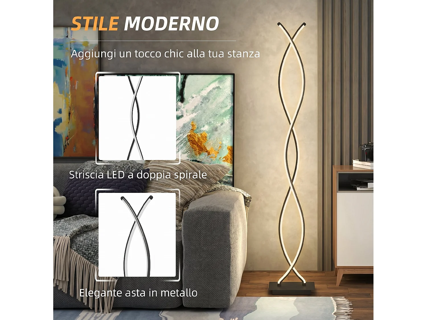 Lampada da terra LED a doppia spirale con luminosit regolabile nero