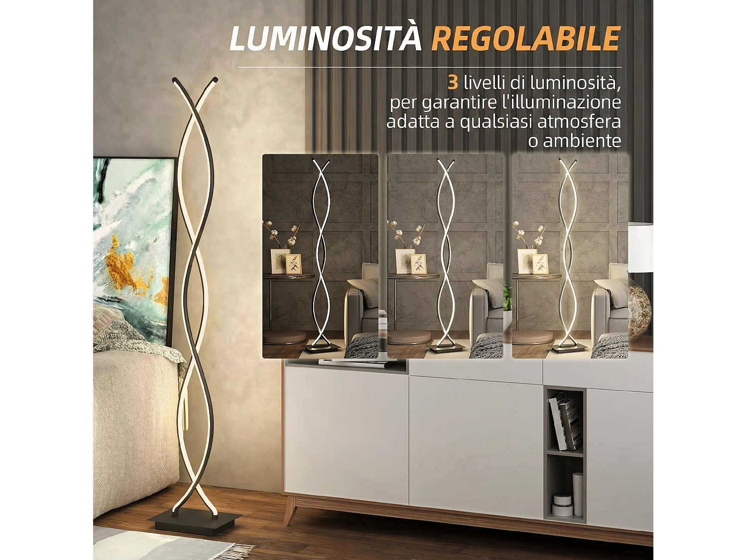 Lampada da terra LED a doppia spirale con luminosit regolabile nero