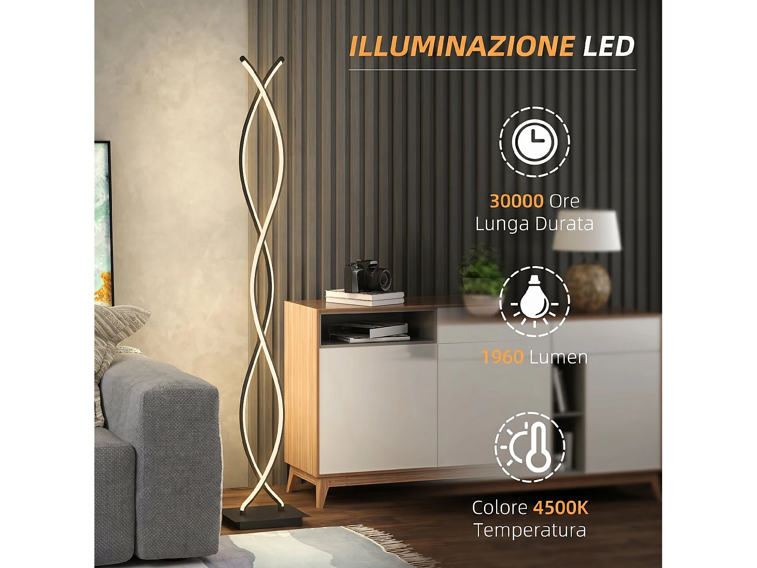 Lampada da terra LED a doppia spirale con luminosit regolabile nero