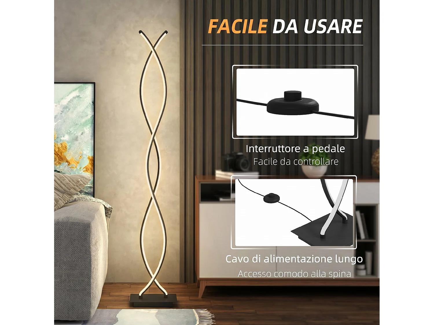 Lampada da terra LED a doppia spirale con luminosit regolabile nero