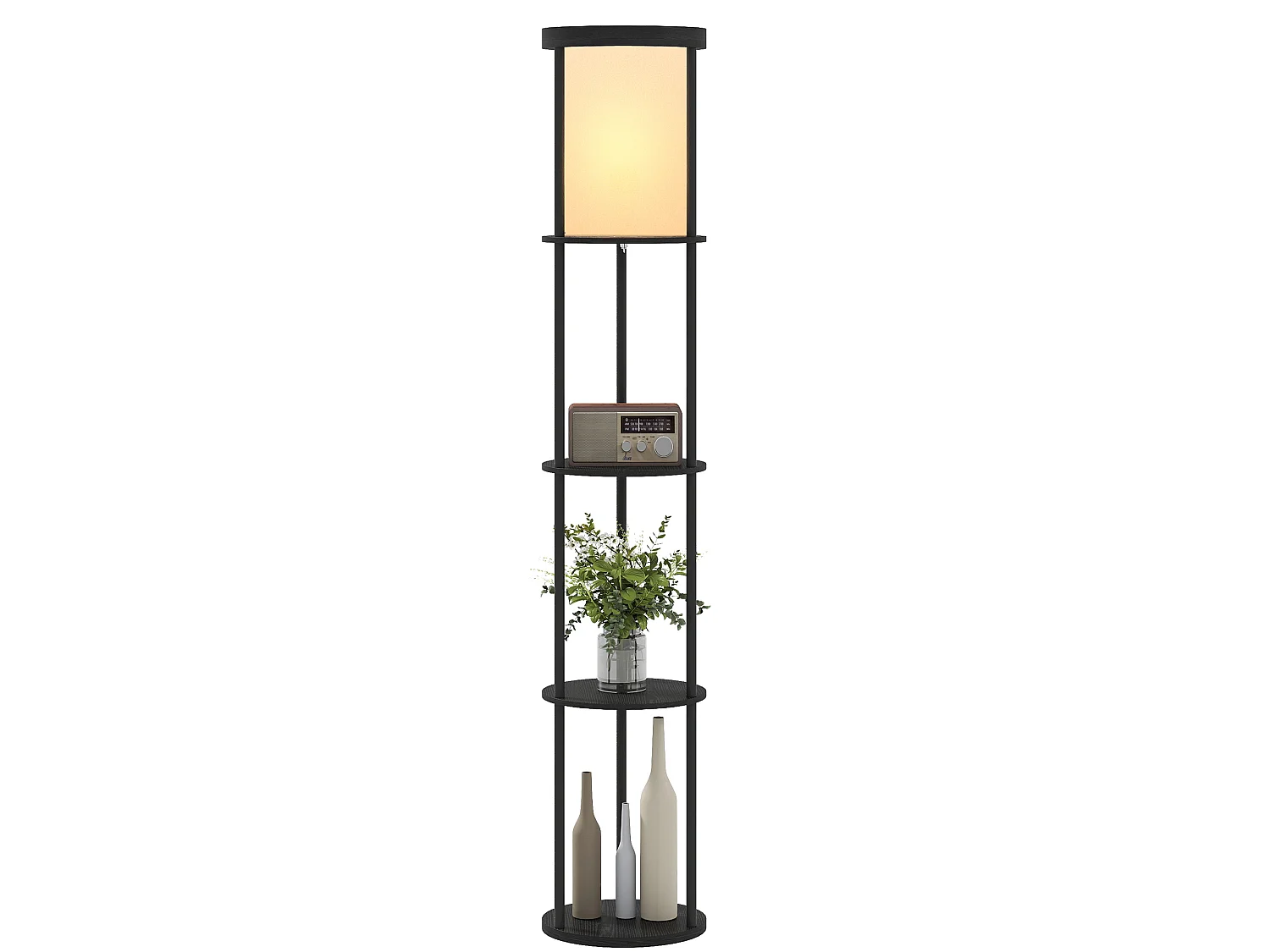 Lampada da terra led con ripiani rotondi e telecomando nero