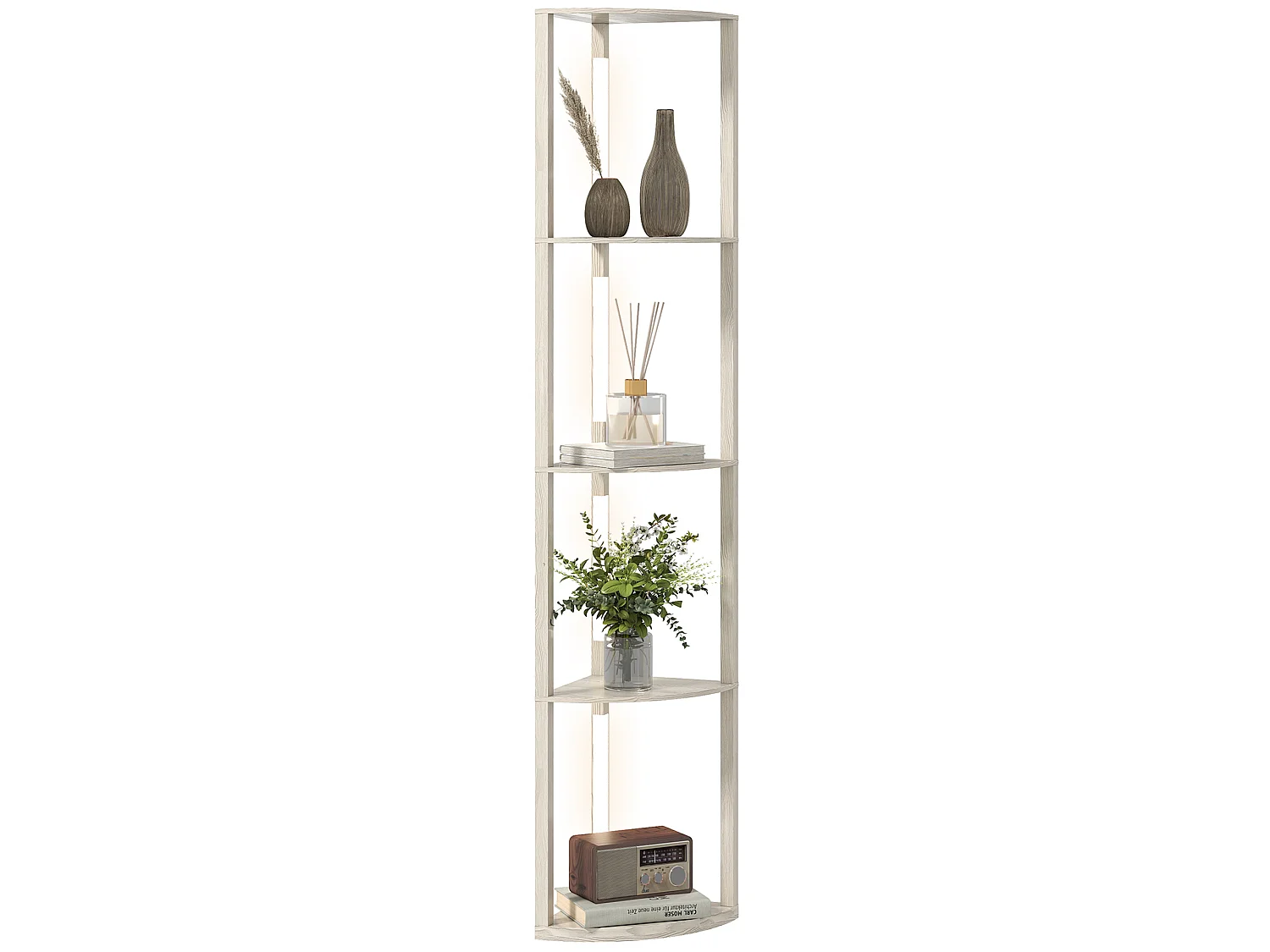 Lampada da terra a 4 ripiani con luce LED regolabile rovere