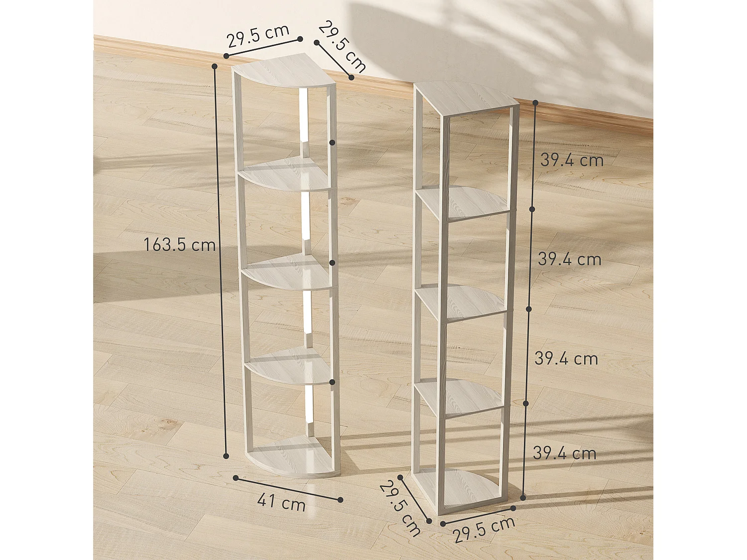 Lampada da terra a 4 ripiani con luce LED regolabile rovere