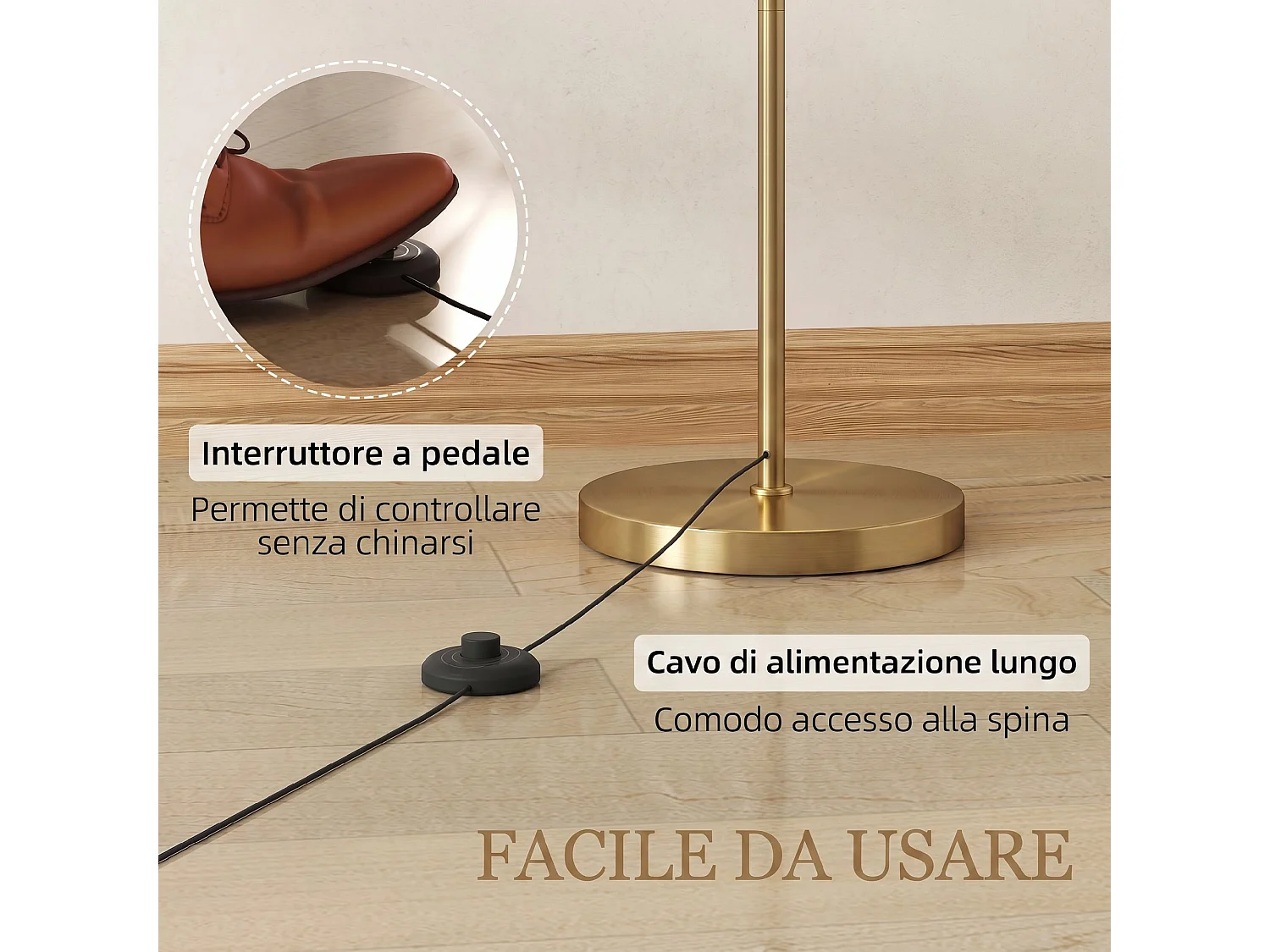 Lampada da terra led dimmerabile con telecomando oro