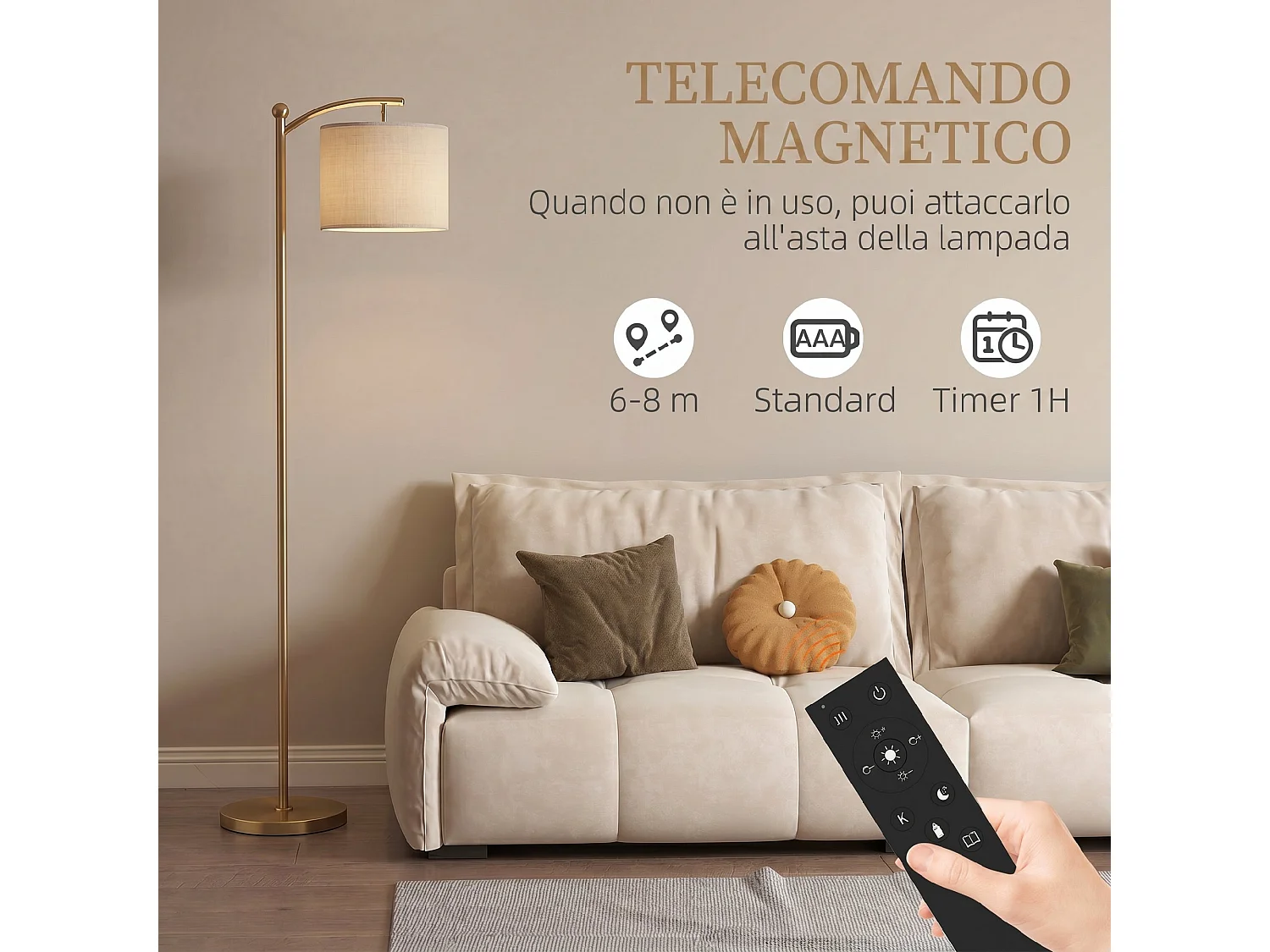 Lampada da terra led dimmerabile con telecomando oro