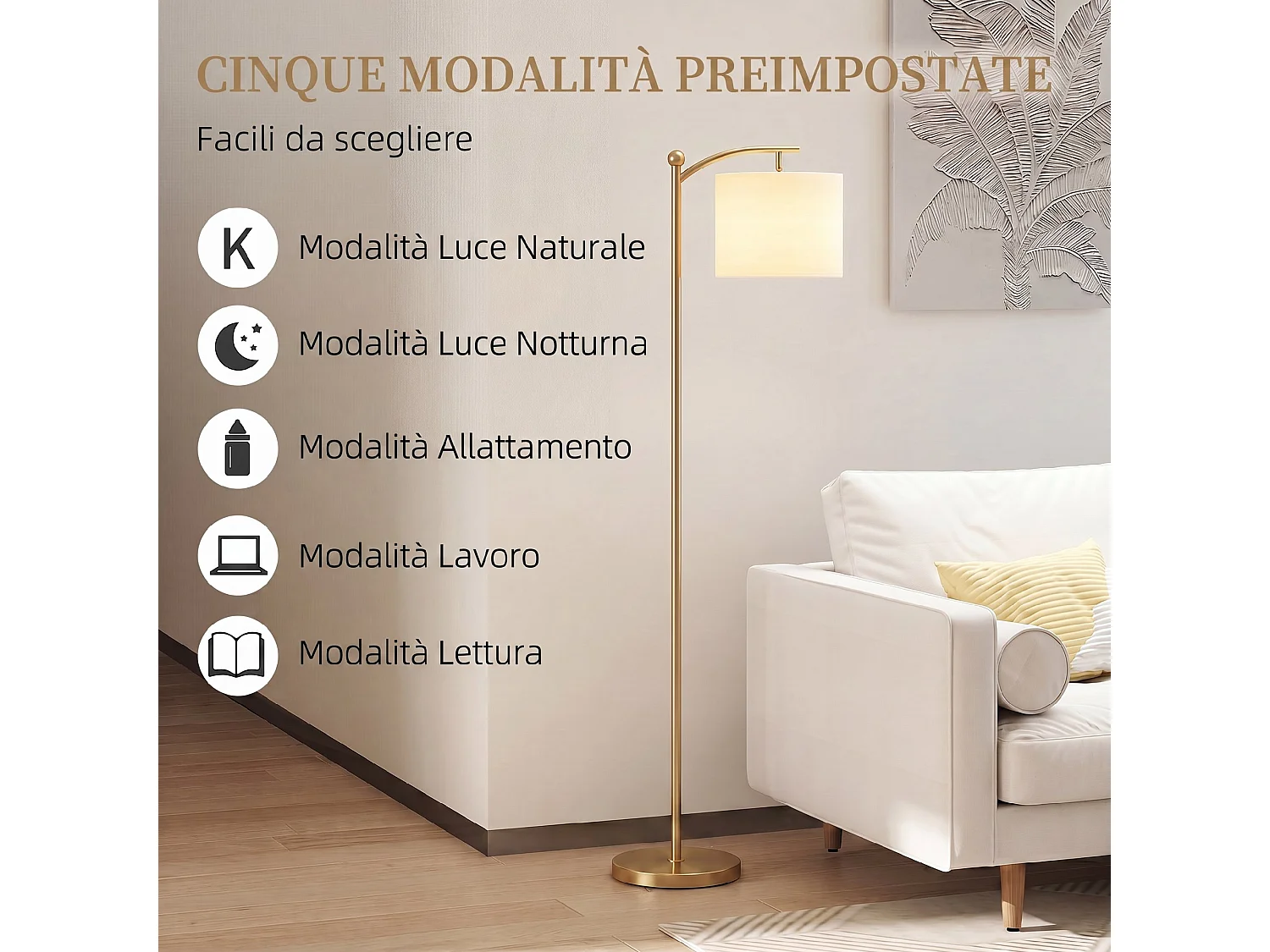 Lampada da terra led dimmerabile con telecomando oro