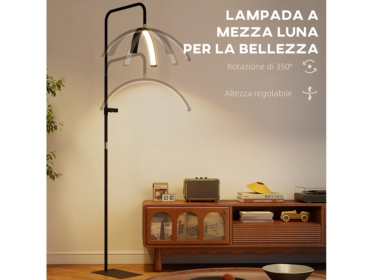 Lampada da terra LED con altezza regolabile e telecomando nero