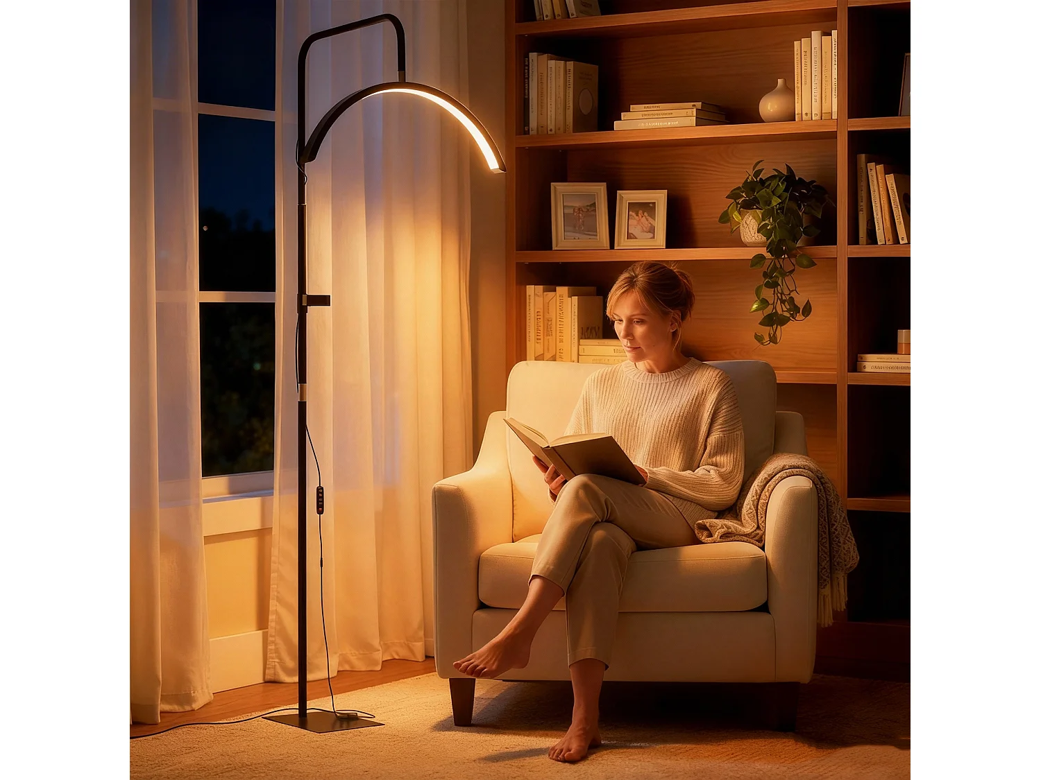 Lampada da terra LED con altezza regolabile e telecomando nero