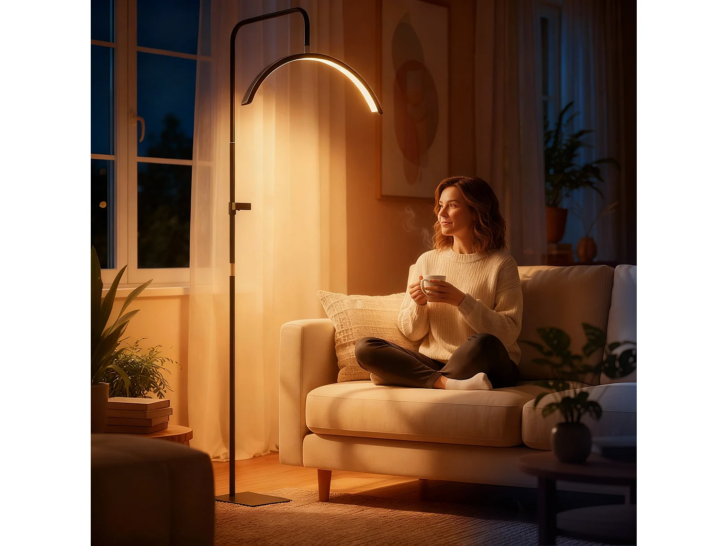 Lampada da terra LED con altezza regolabile e telecomando nero
