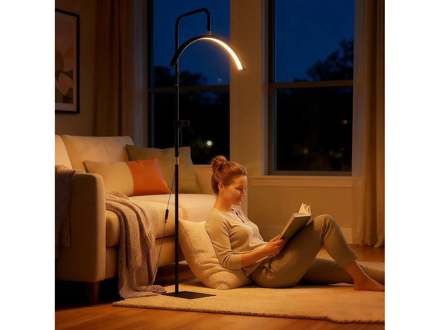 Lampada da terra LED con altezza regolabile e telecomando nero