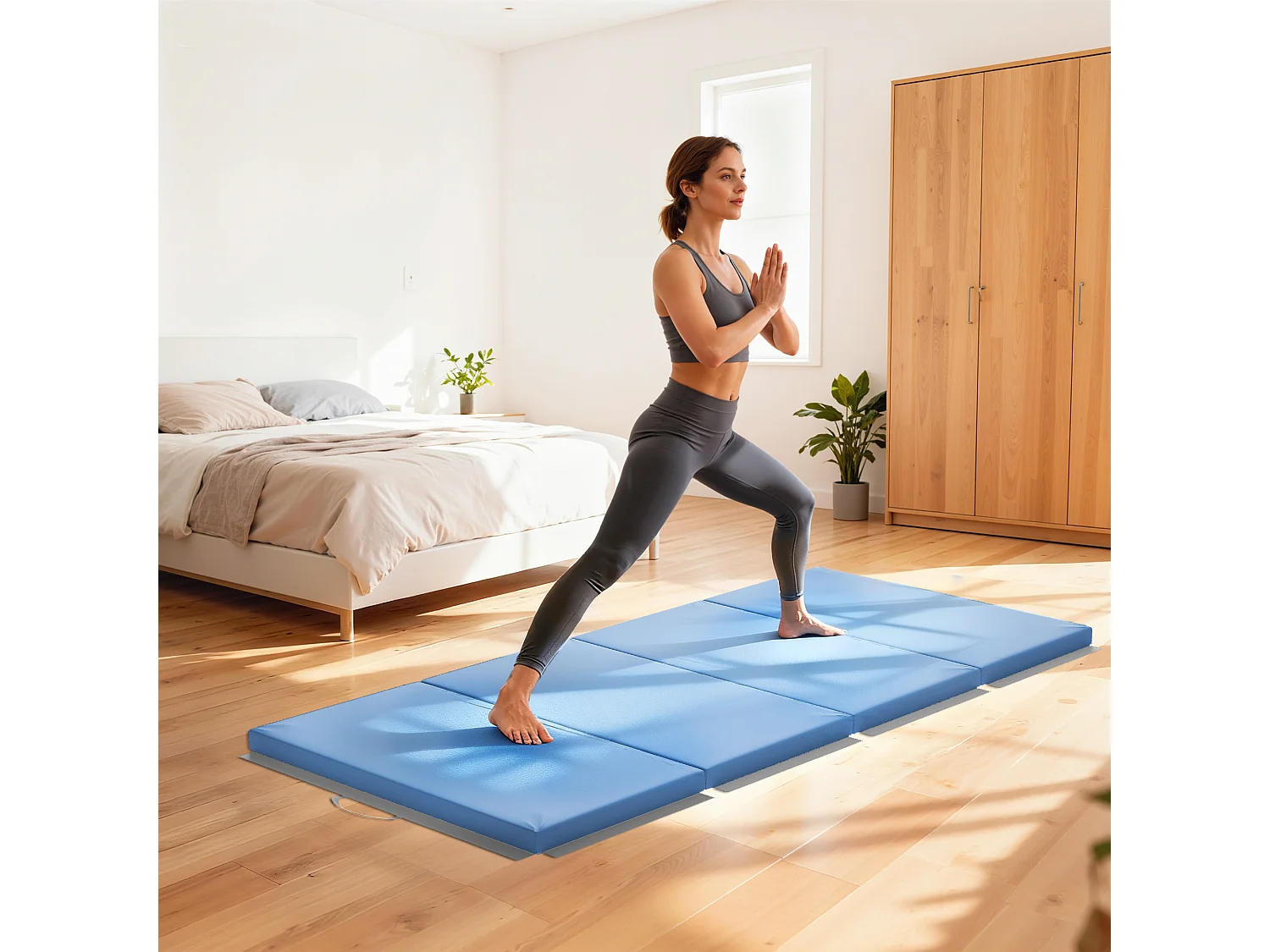 Tappetino da ginnastica pieghevole antiscivolo 180x80x5 cm azzurro