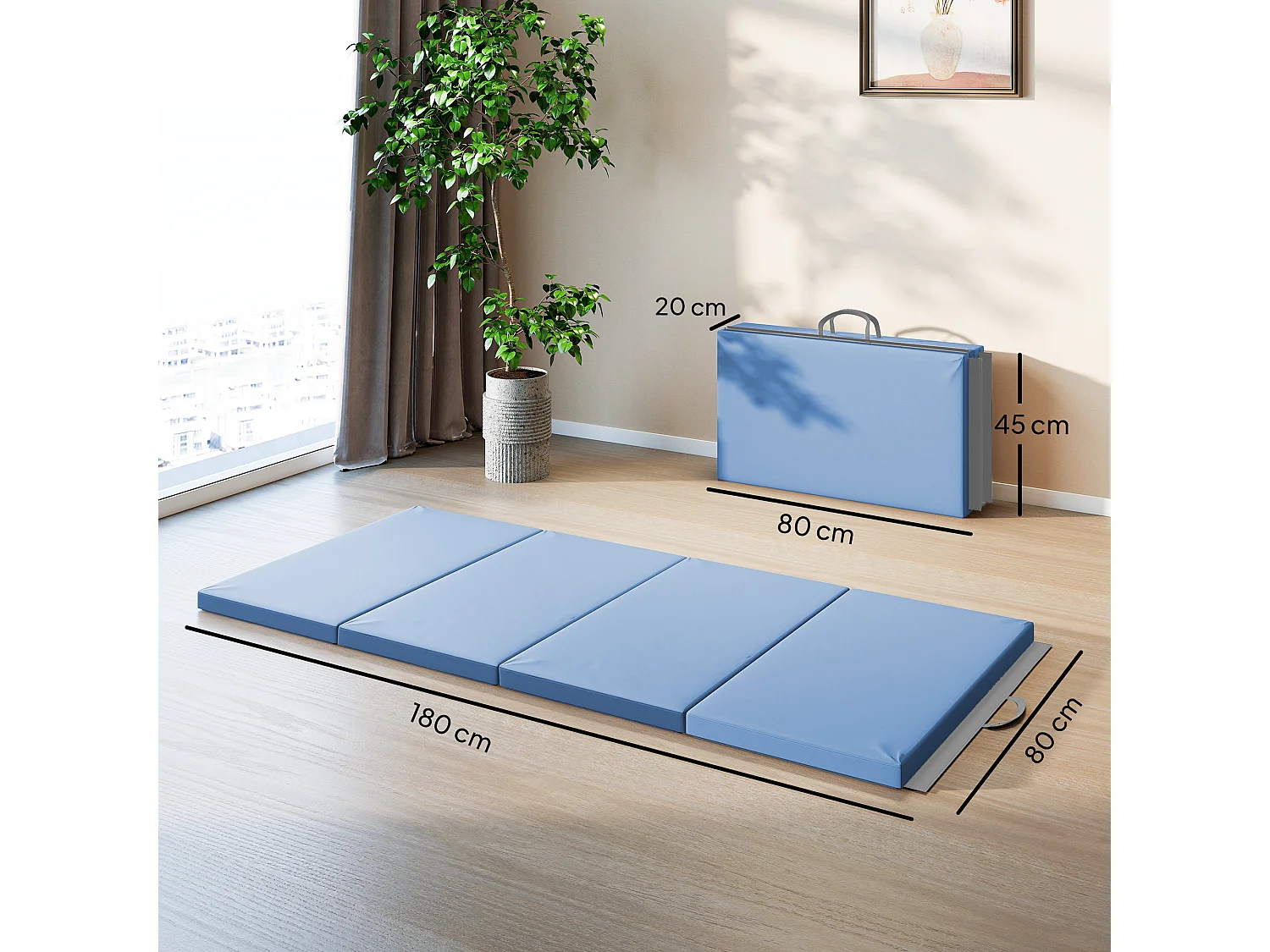 Tappetino da ginnastica pieghevole antiscivolo 180x80x5 cm azzurro
