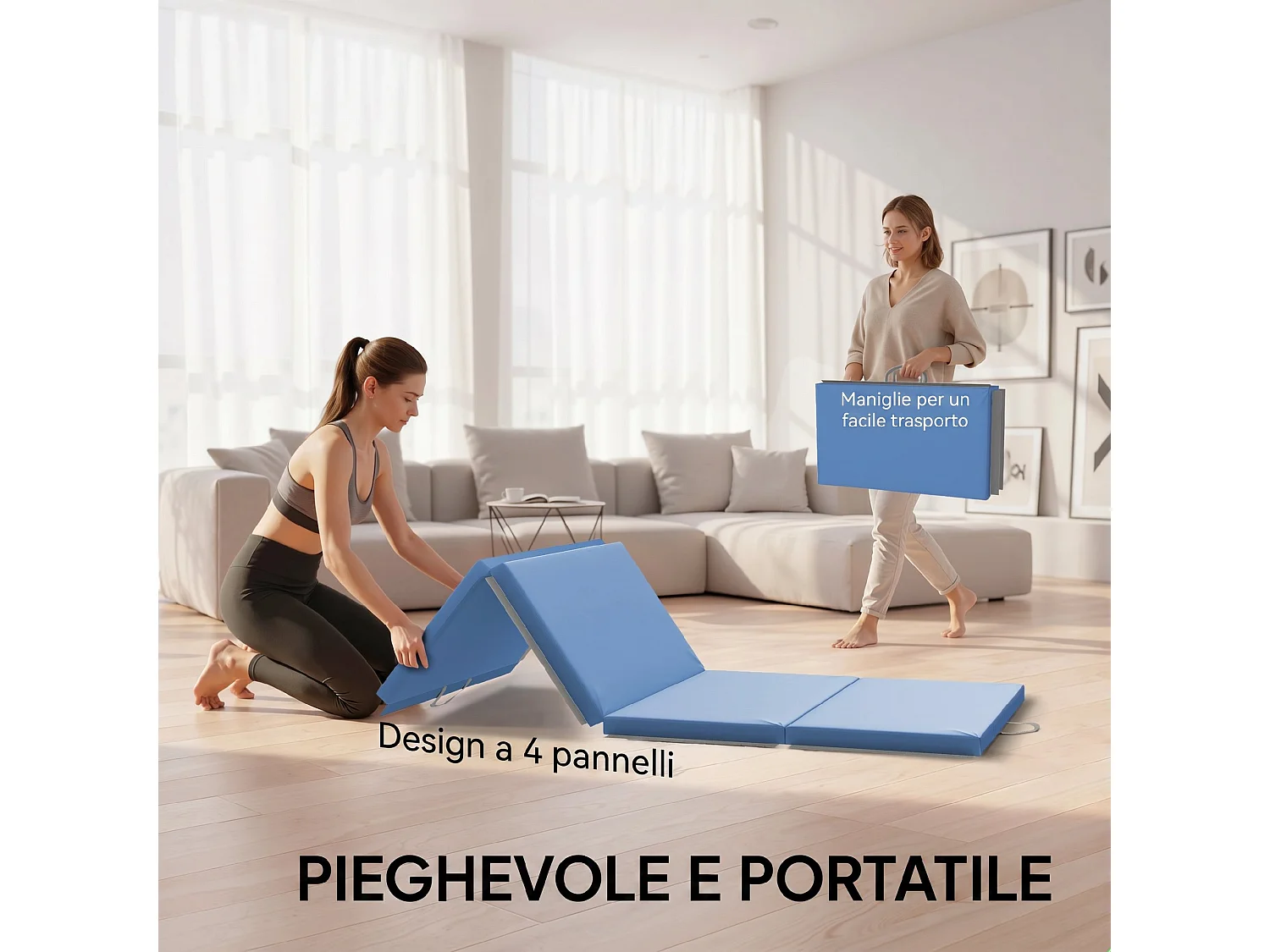 Tappetino da ginnastica pieghevole antiscivolo 180x80x5 cm azzurro