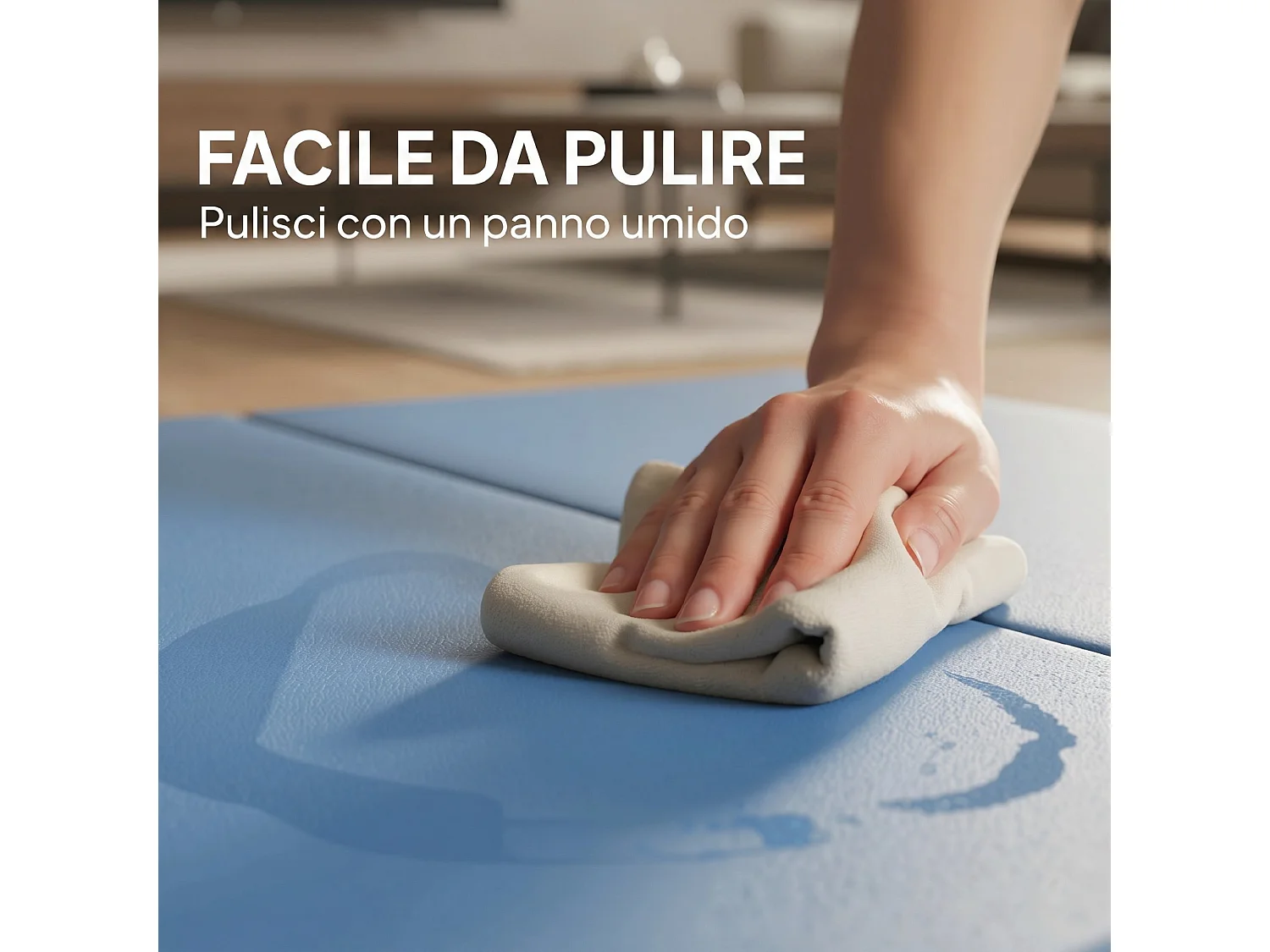 Tappetino da ginnastica pieghevole antiscivolo 180x80x5 cm azzurro