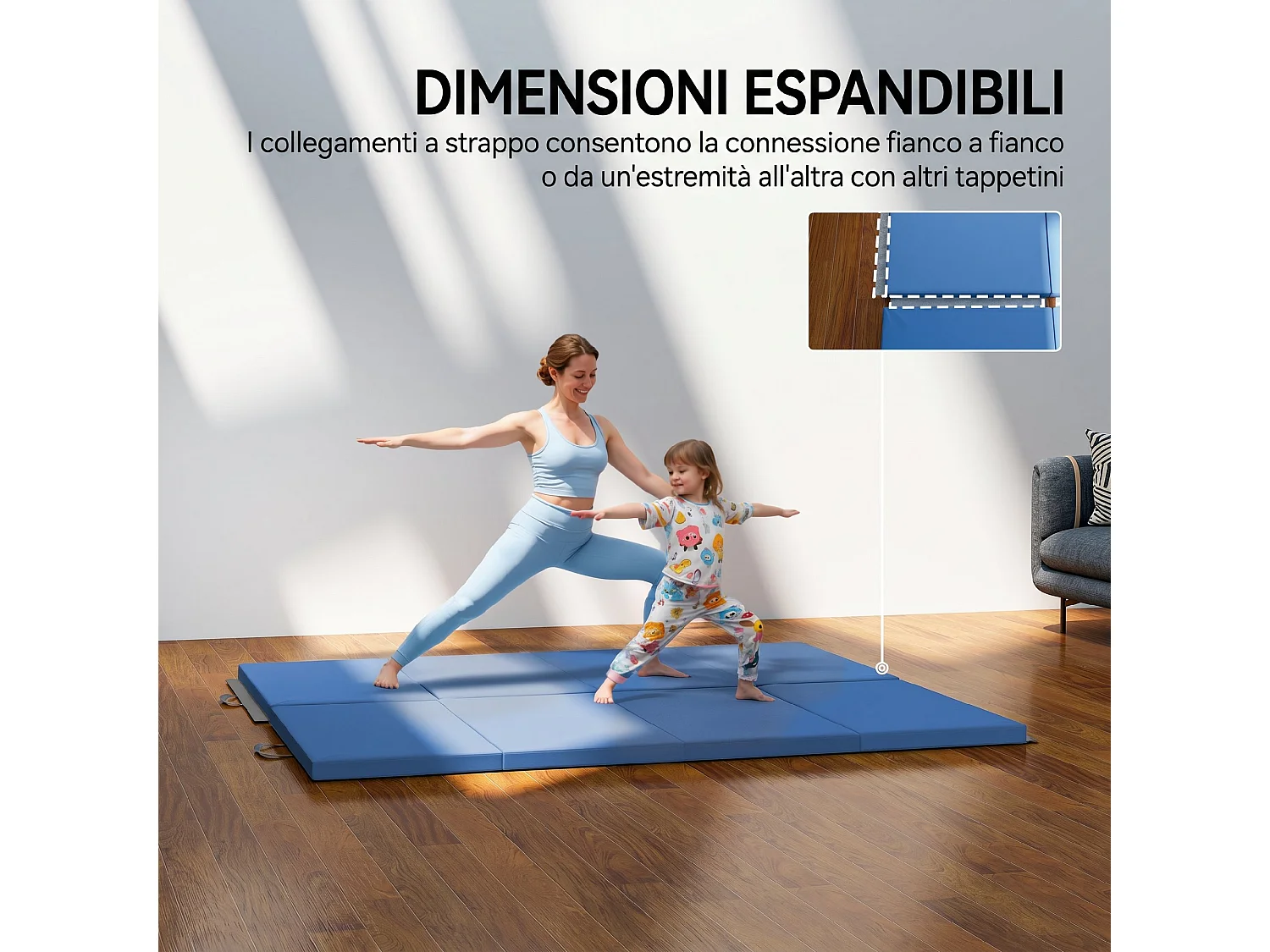 Tappetino da ginnastica pieghevole antiscivolo 180x80x5 cm azzurro