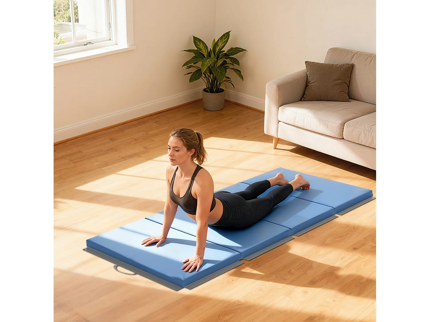 Tappetino da ginnastica pieghevole antiscivolo 180x80x5 cm azzurro