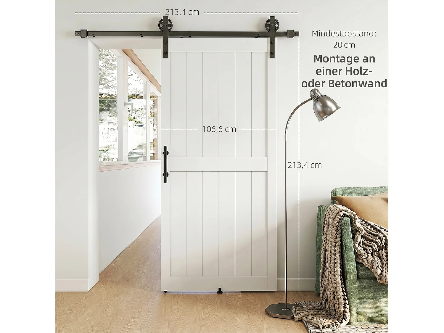 Porta scorrevole in stile country 106.6x213.4cm legno e acciaio bianco
