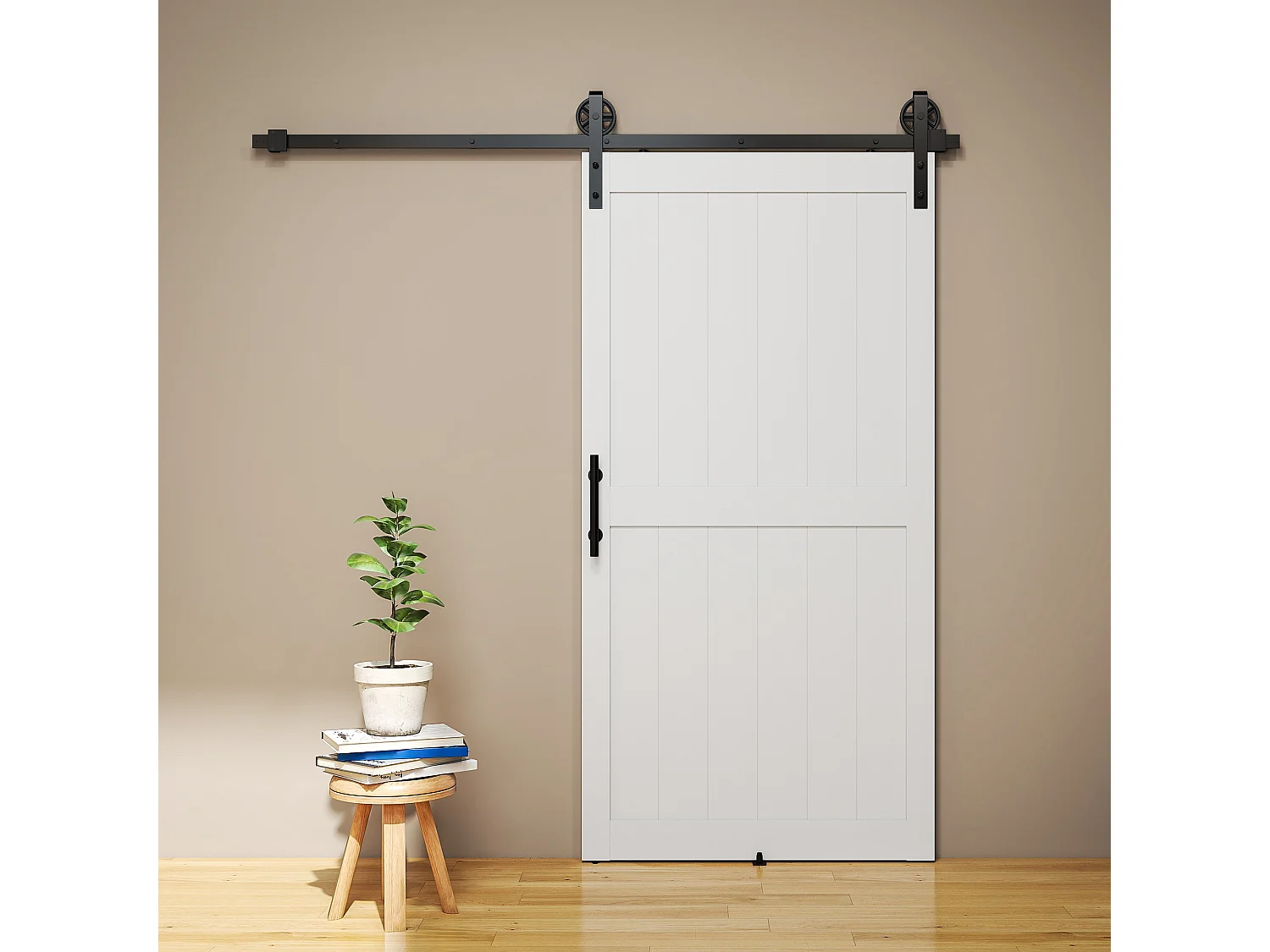 Porta scorrevole in stile country 106.6x213.4cm legno e acciaio bianco