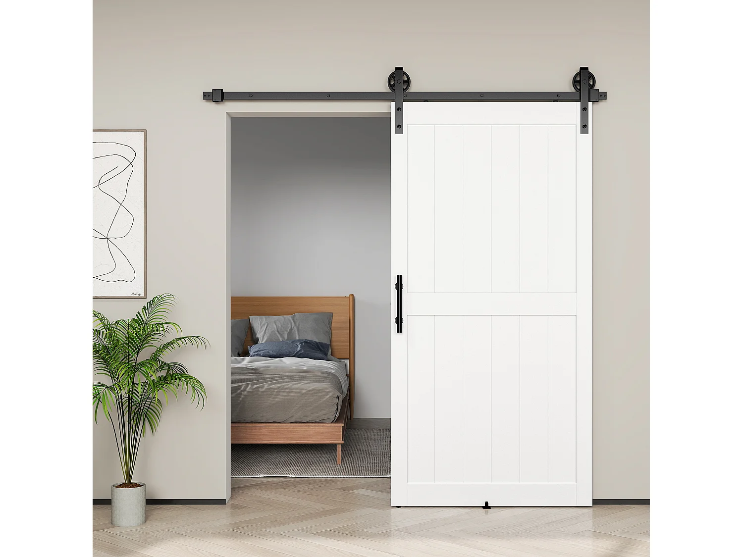 Porta scorrevole in stile country 106.6x213.4cm legno e acciaio bianco