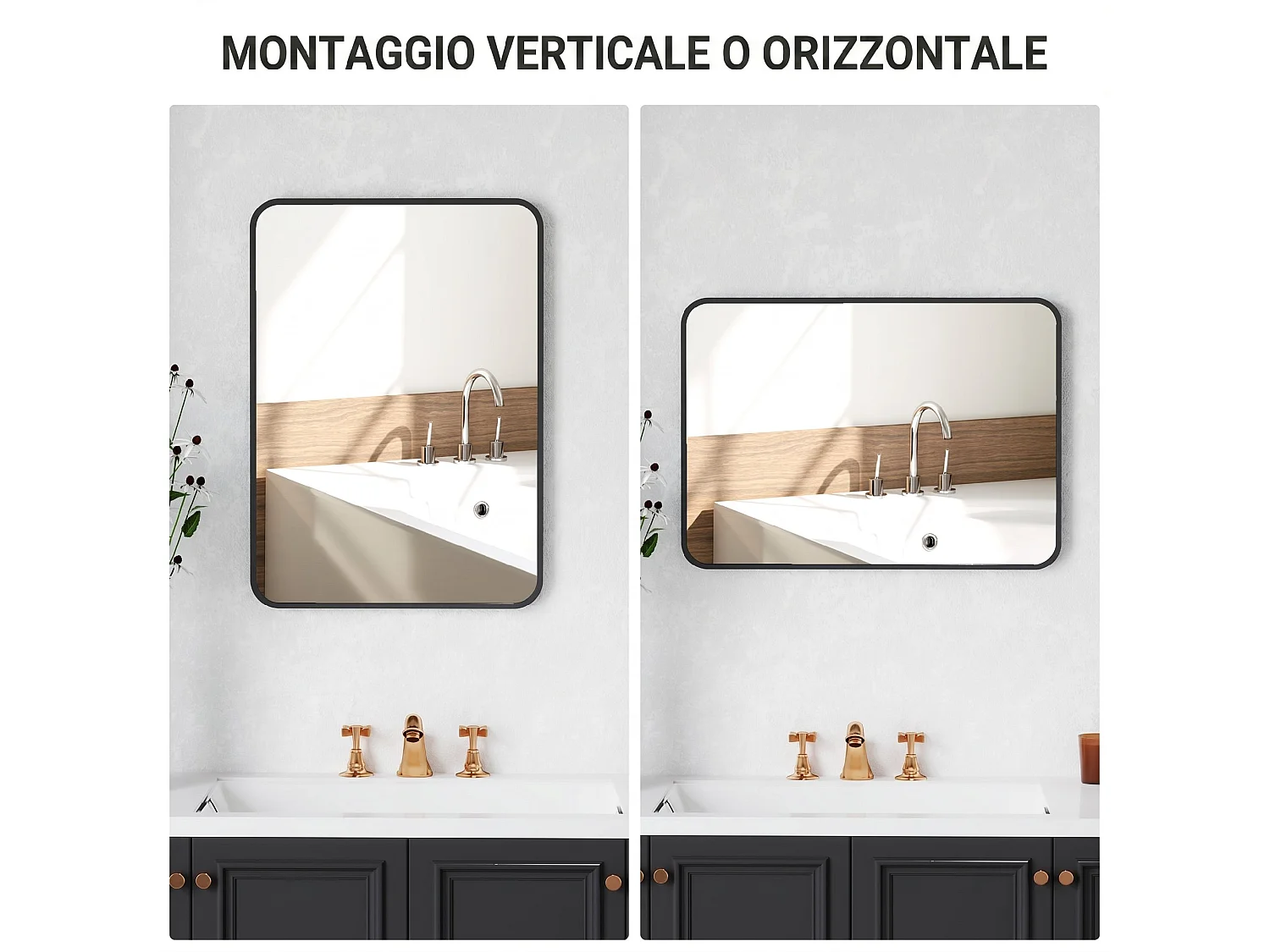 Specchio bagno con cornice in metallo 50x2.5x70 cm nero