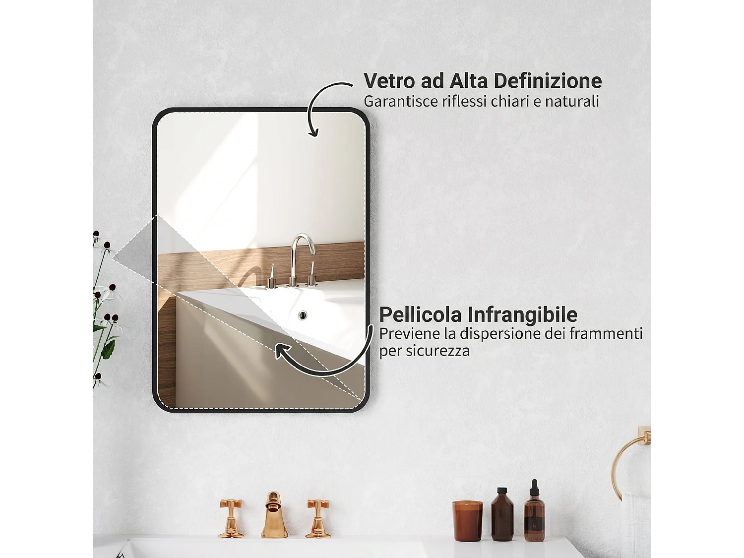 Specchio bagno con cornice in metallo 50x2.5x70 cm nero