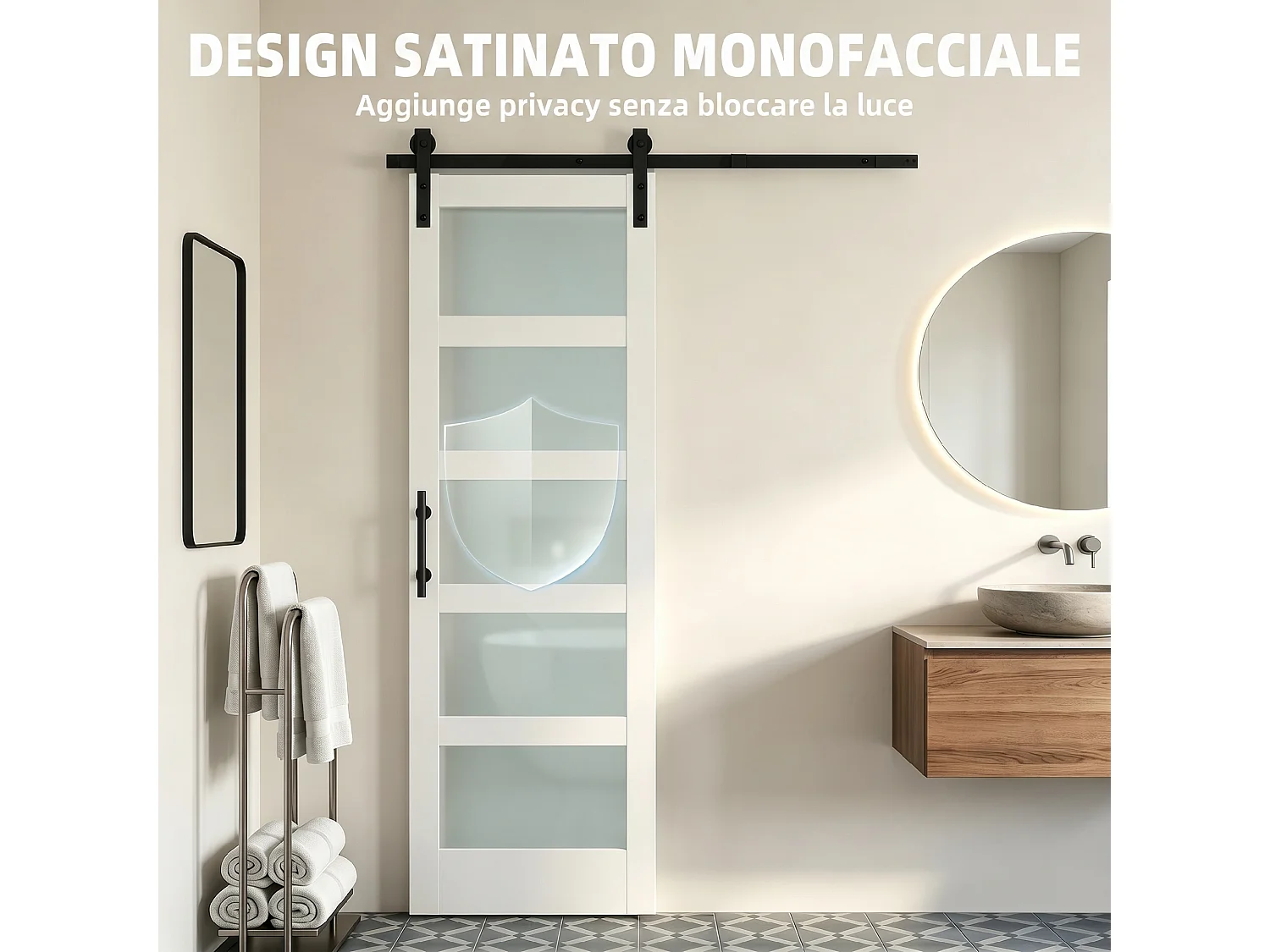Porta scorrevole in vetro satinato con ferramenta 71.2x3.5x213.4 cm