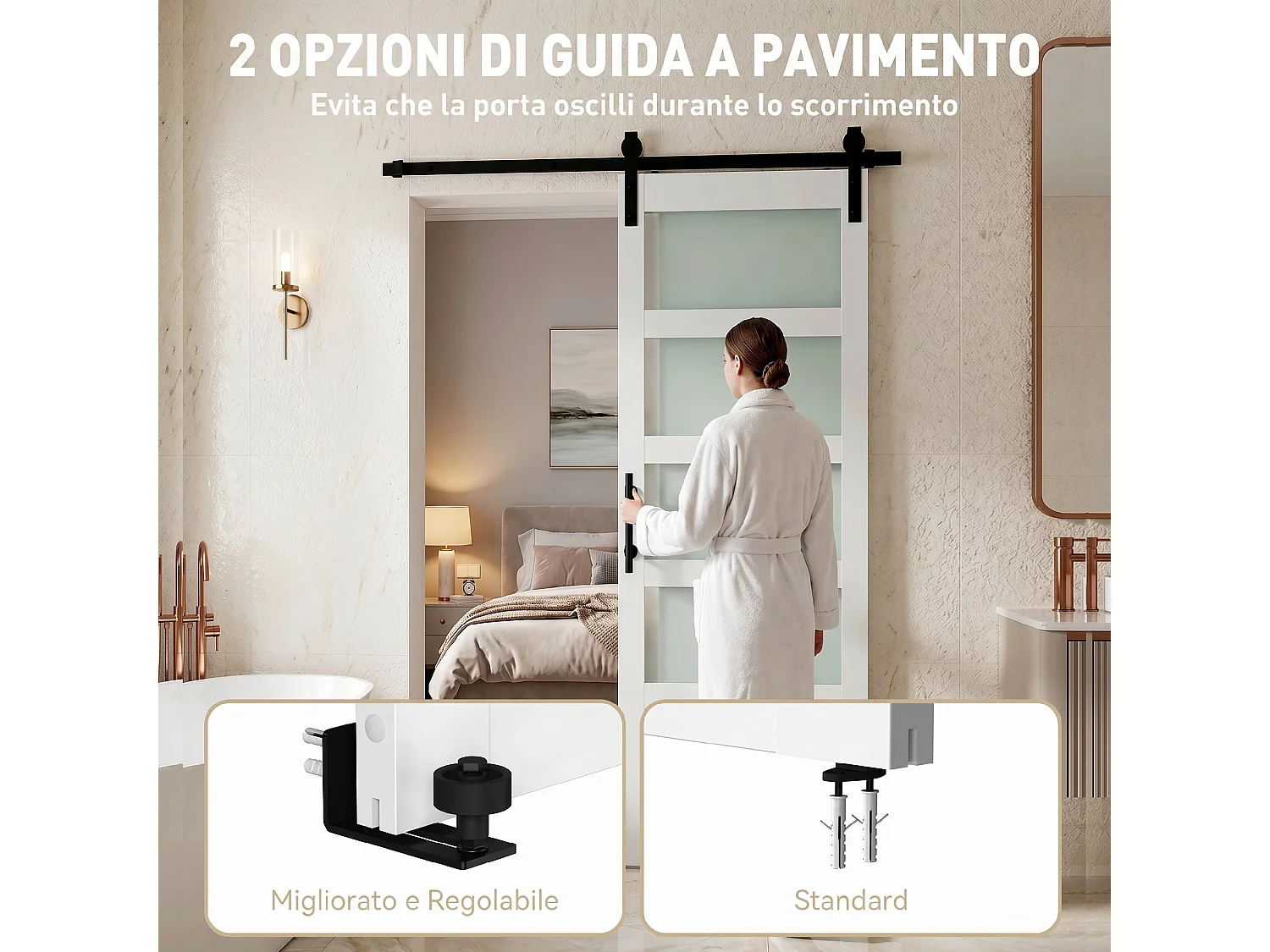 Porta scorrevole in vetro satinato con ferramenta 71.2x3.5x213.4 cm