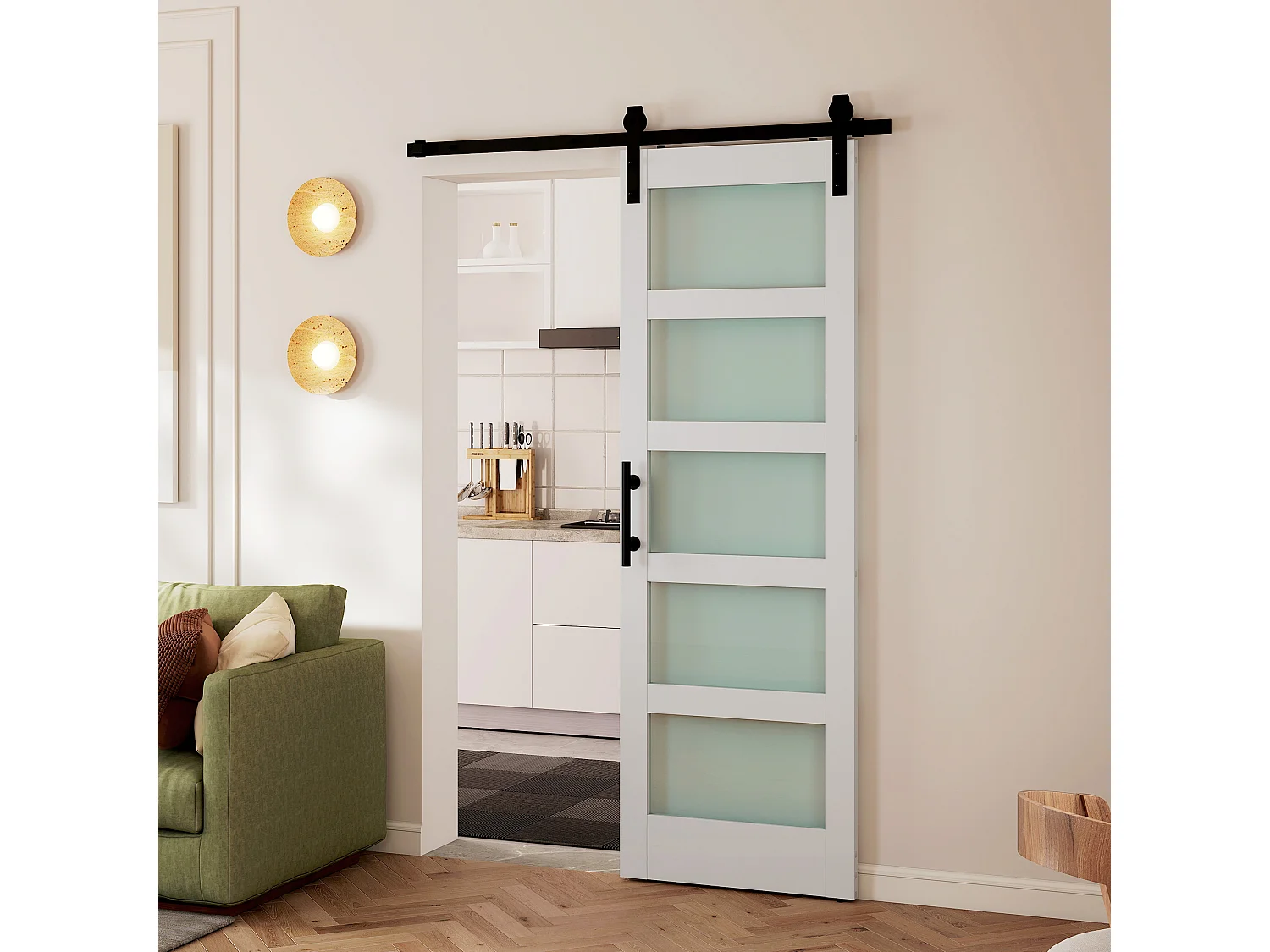 Porta scorrevole in vetro satinato con ferramenta 71.2x3.5x213.4 cm