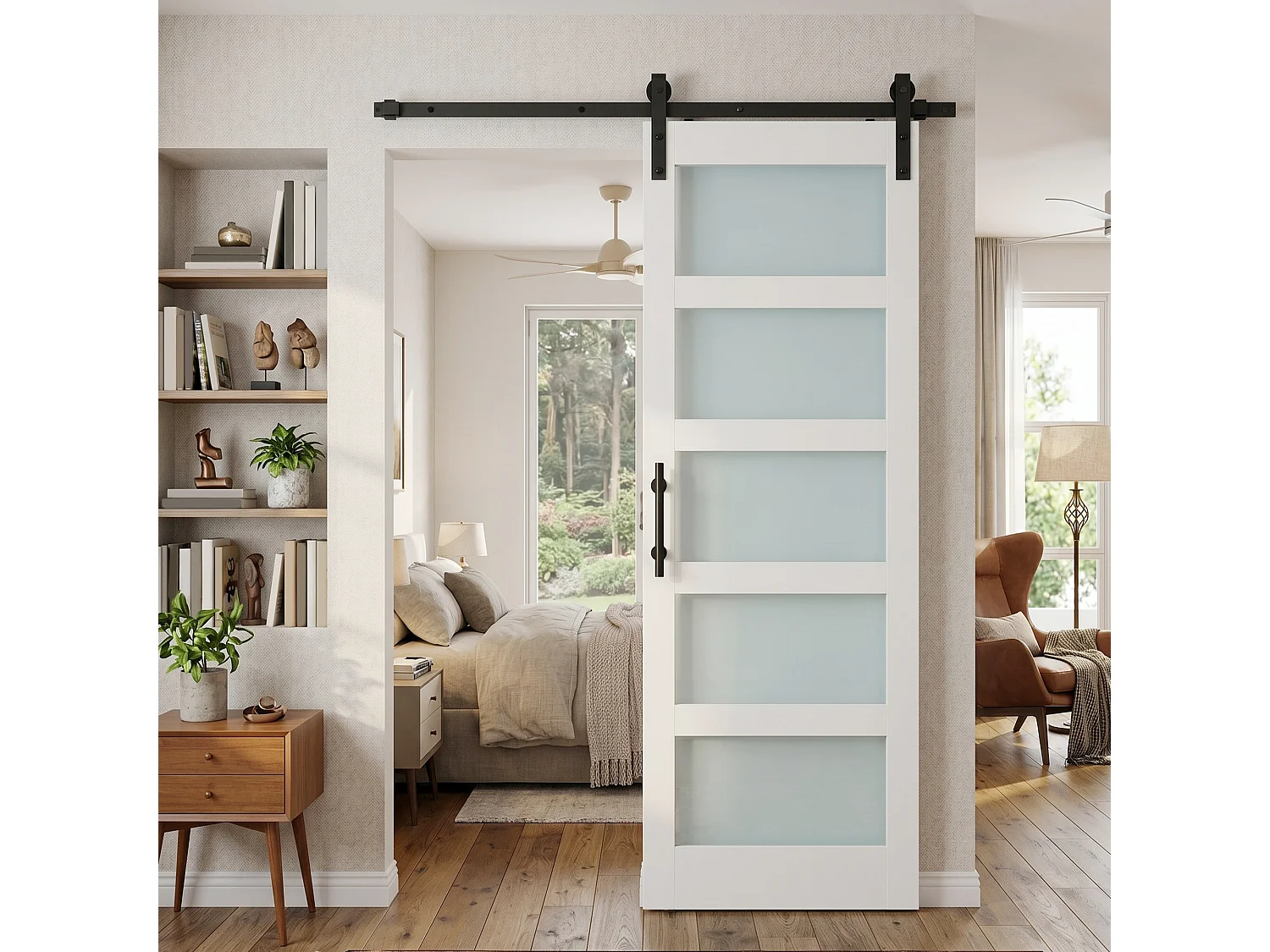 Porta scorrevole in vetro satinato con ferramenta 71.2x3.5x213.4 cm
