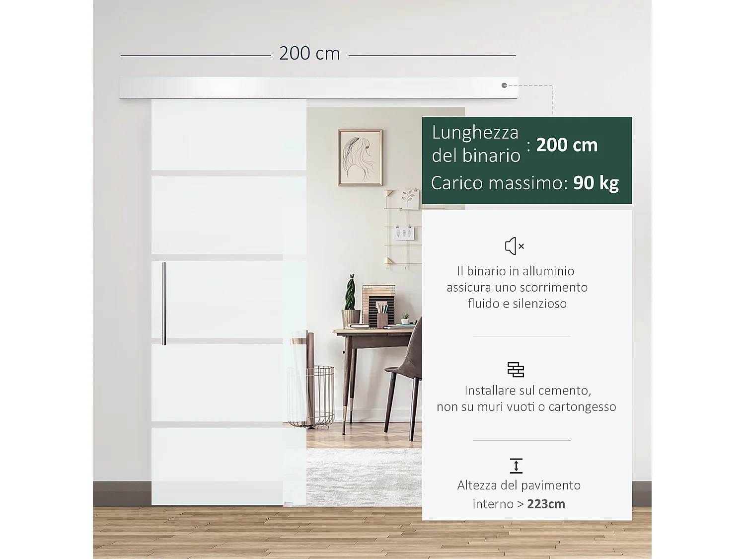 Porta scorrevole in vetro smerigliato e satinato per bagno e cucina