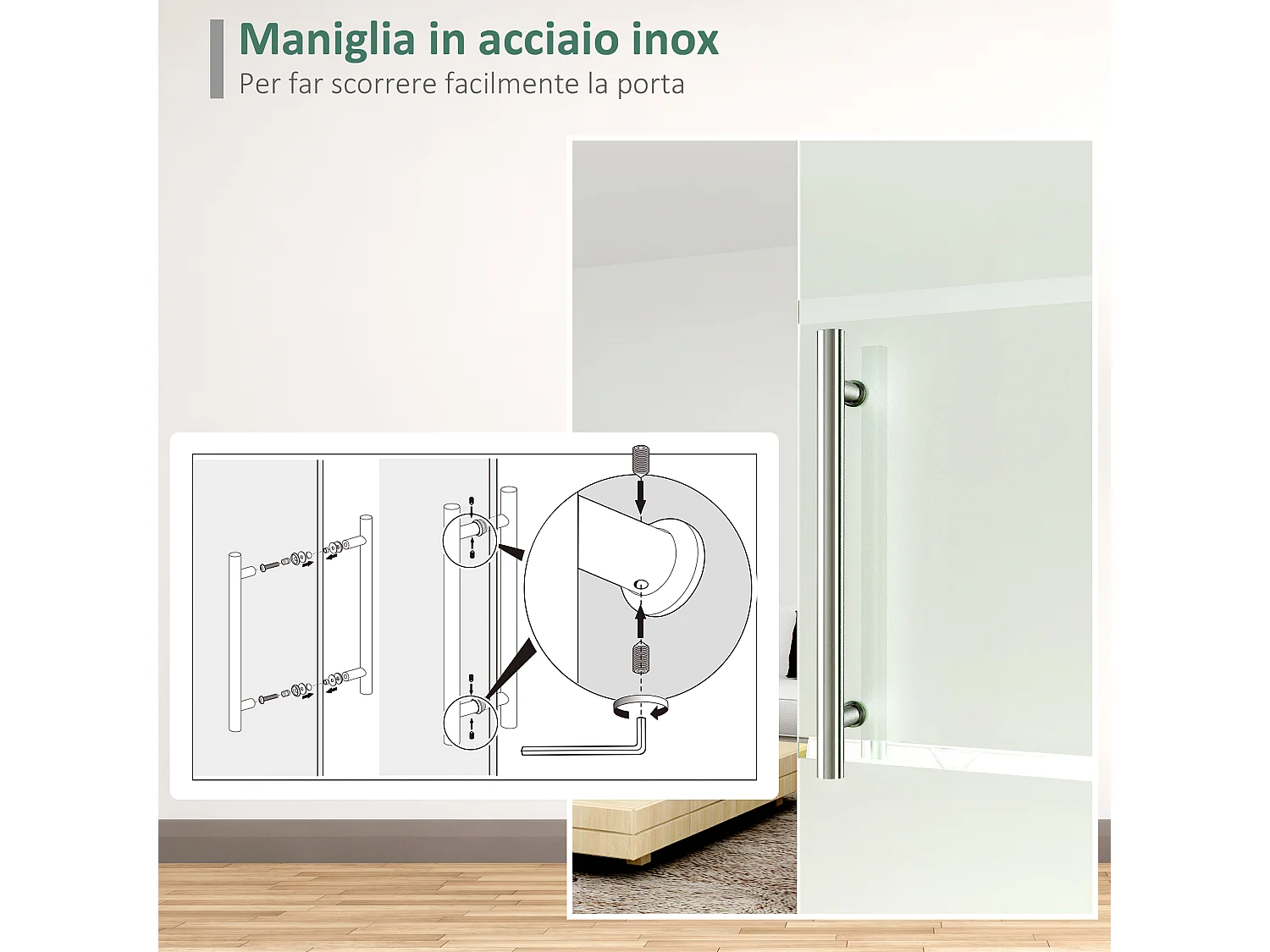 Porta scorrevole in vetro smerigliato e satinato per bagno e cucina
