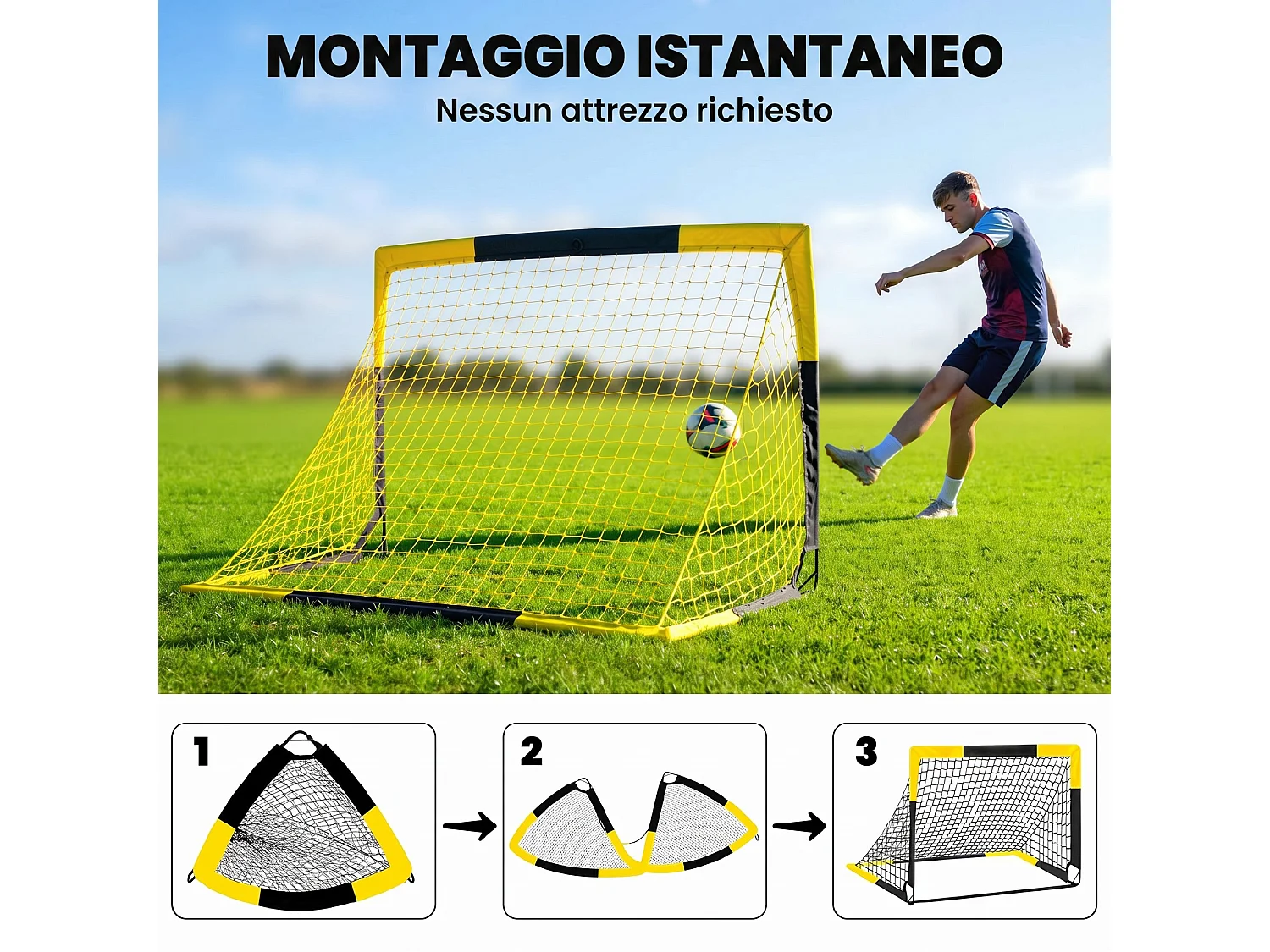 Porta da calcio pieghevole in fibra di vetro giallo
