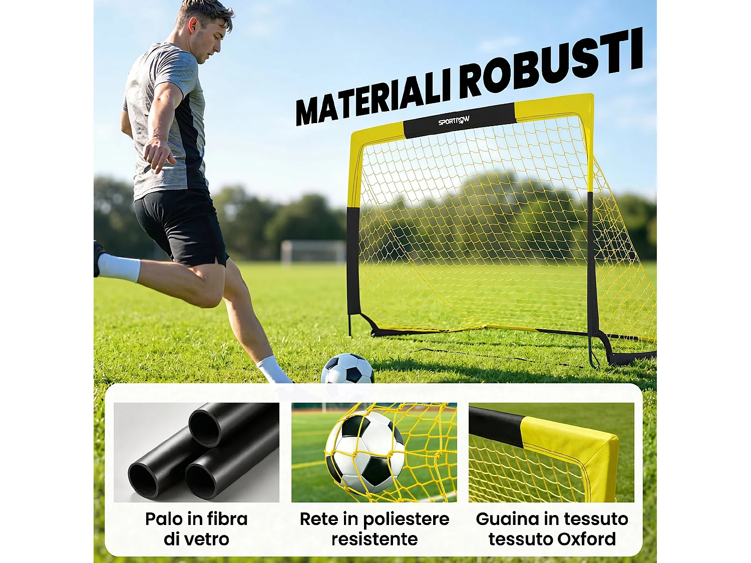 Porta da calcio pieghevole in fibra di vetro giallo