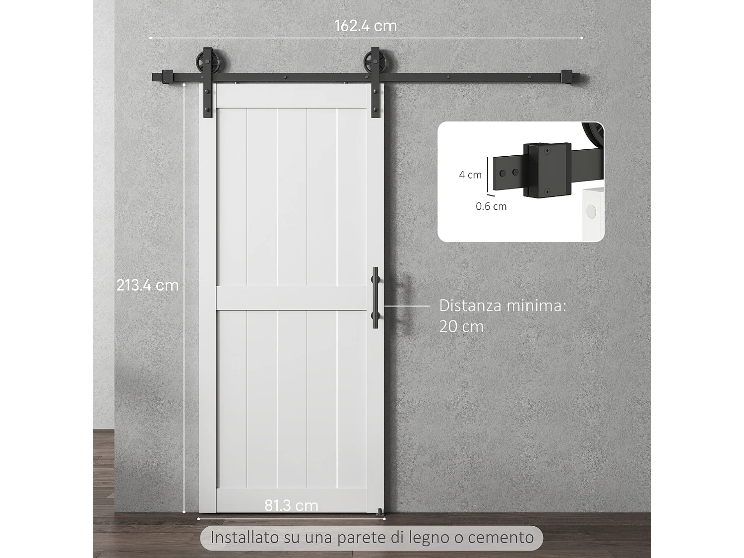 Porta scorrevole stile industriale in mdf e legno pino naturale