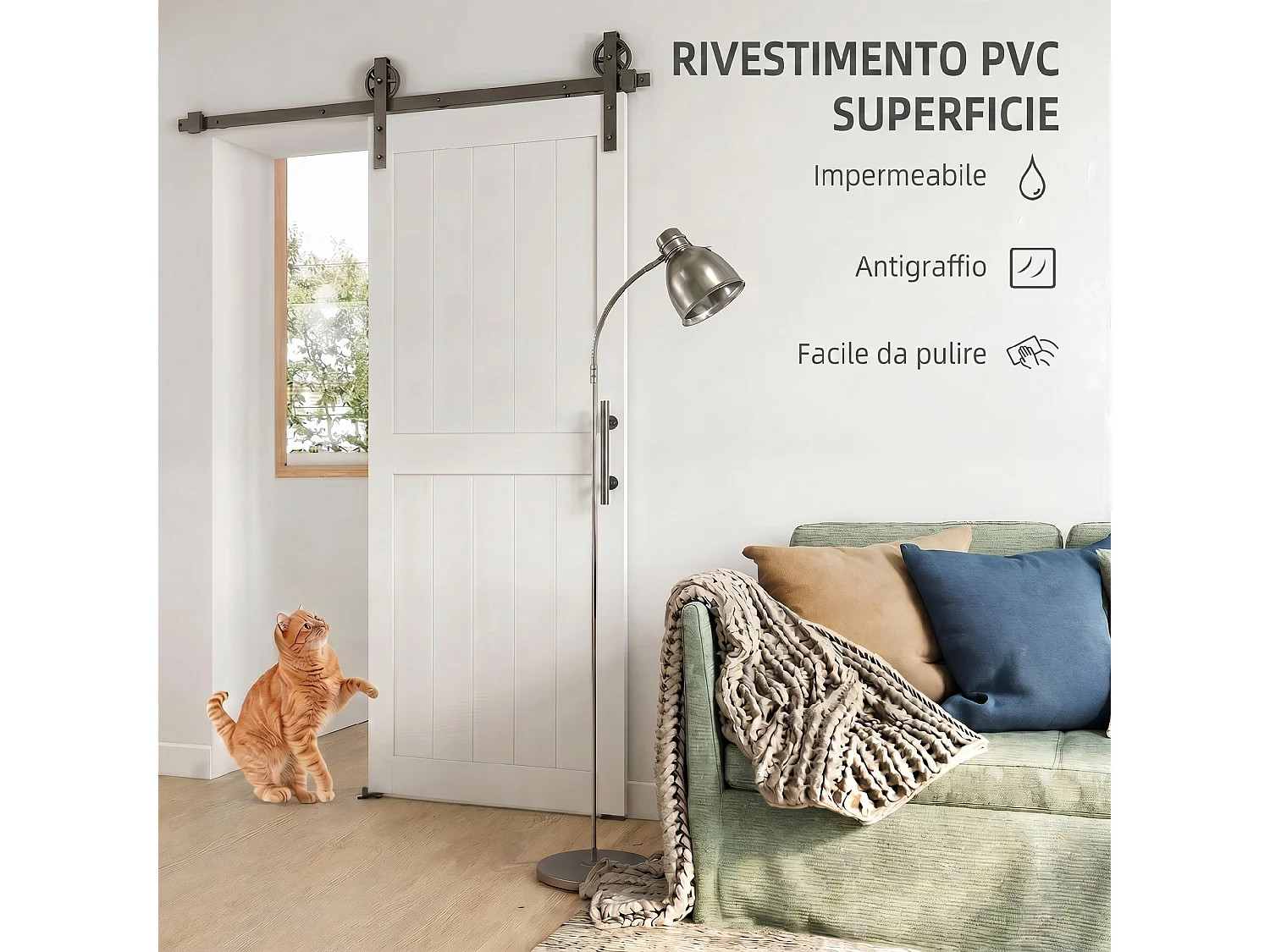 Porta scorrevole stile industriale in mdf e legno pino naturale