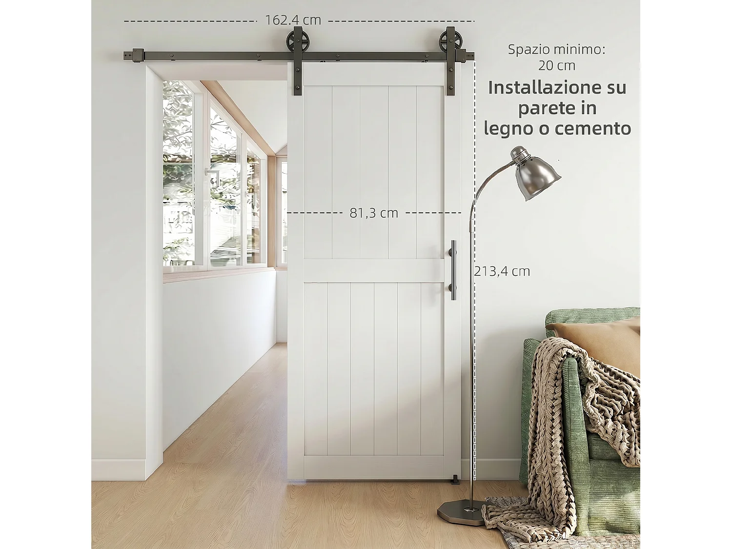 Porta scorrevole stile industriale in mdf e legno pino naturale