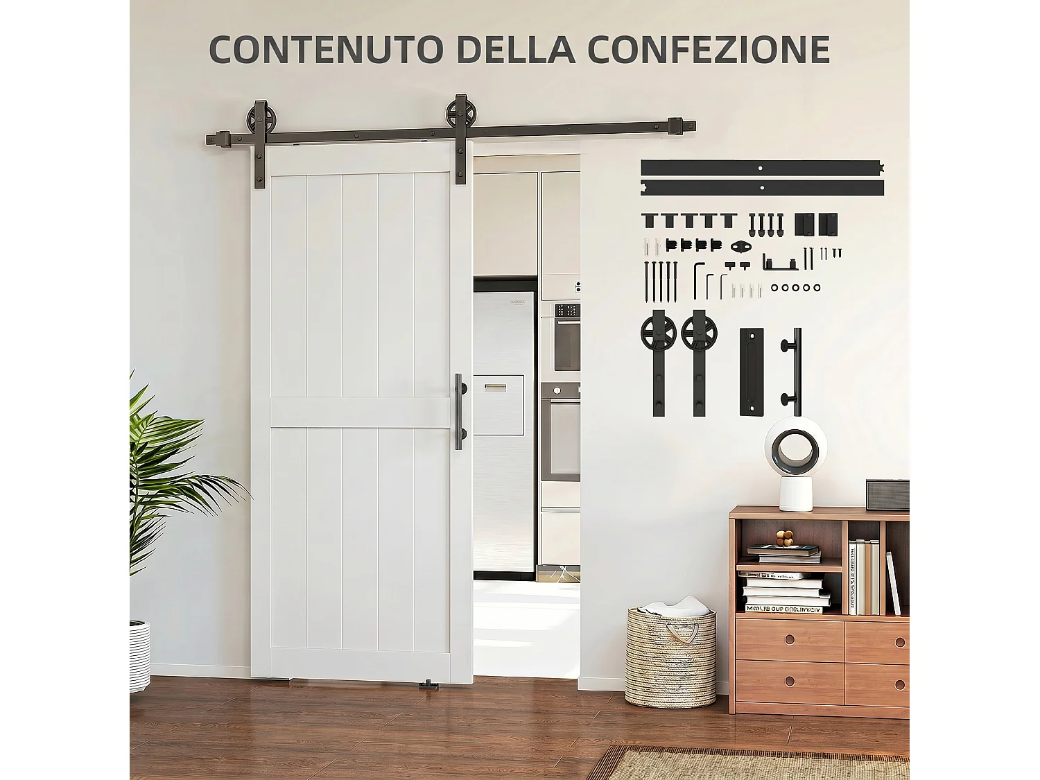 Porta scorrevole stile industriale in mdf e legno pino naturale