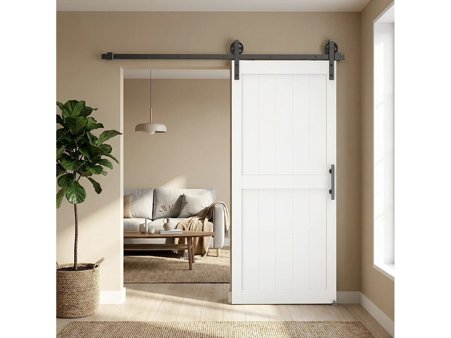 Porta scorrevole stile industriale in mdf e legno pino naturale