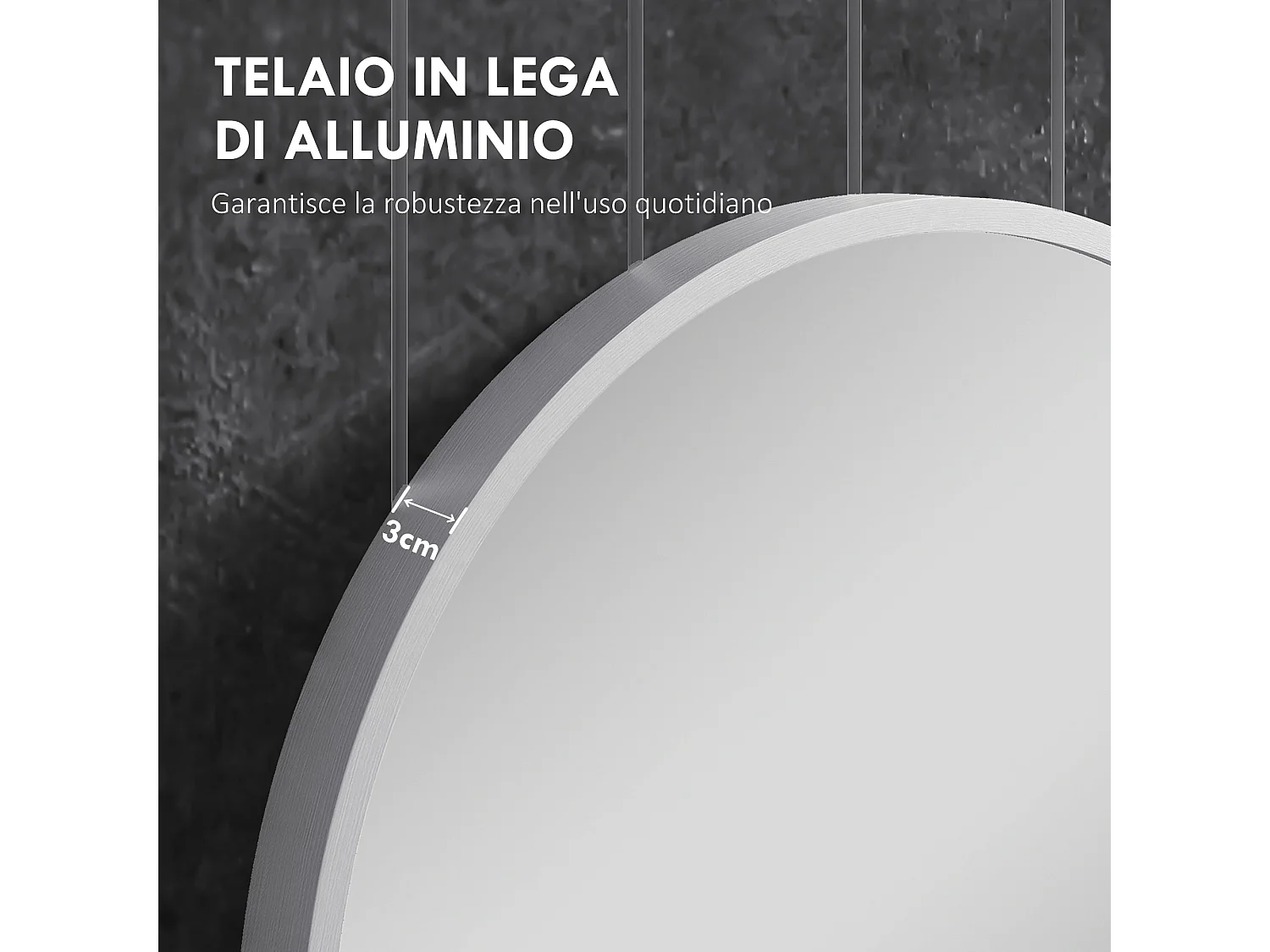 Specchio da bagno ovale a parete in alluminio 60x90 cm argento