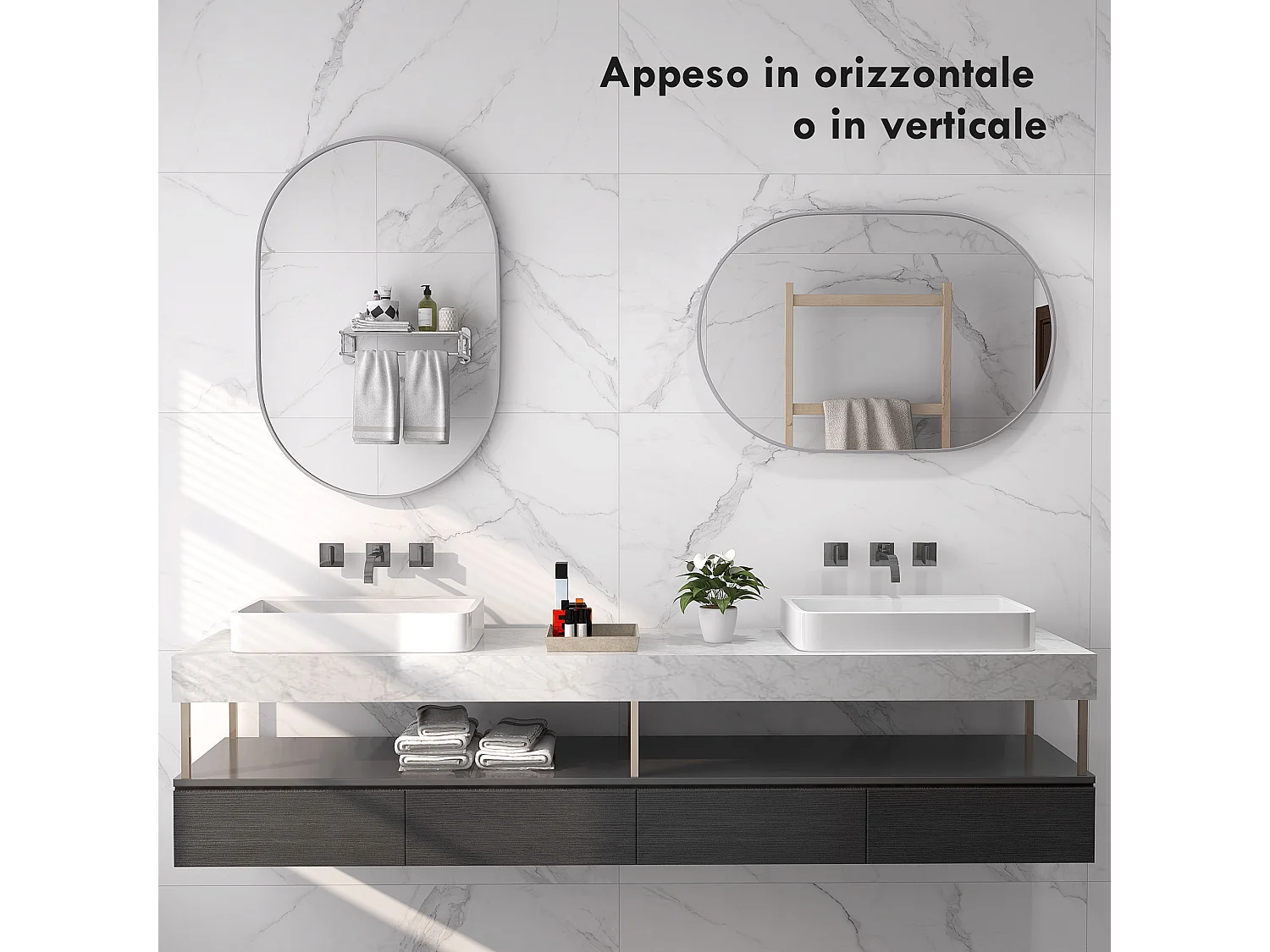 Specchio da bagno ovale a parete in alluminio 60x90 cm argento