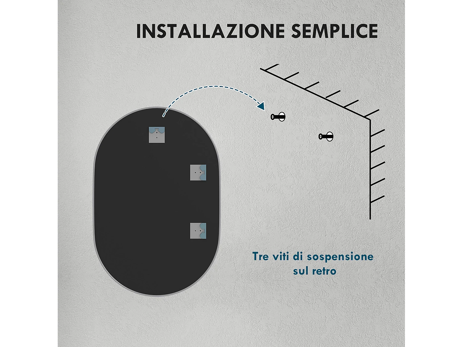 Specchio da bagno ovale a parete in alluminio 60x90 cm argento