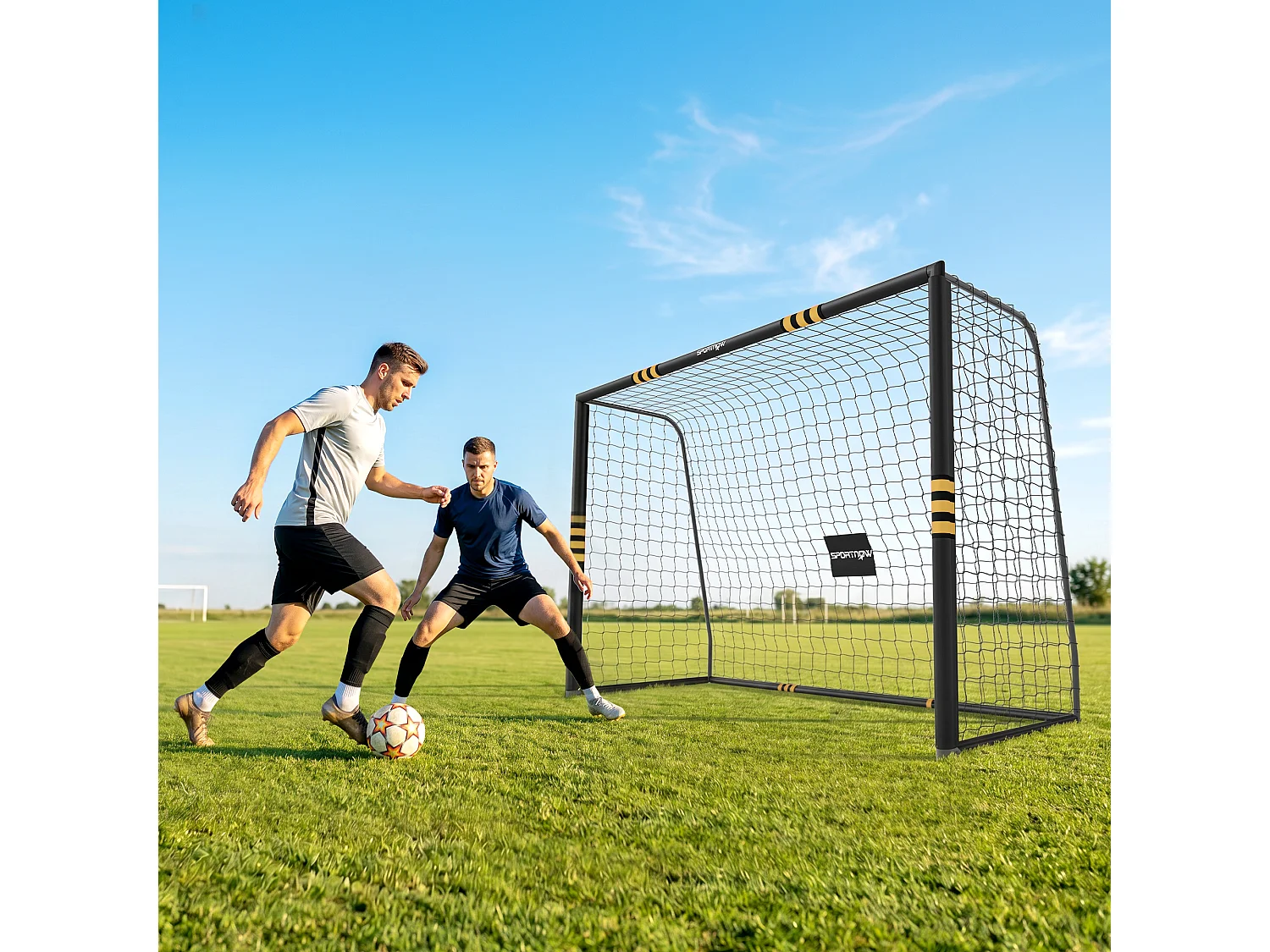 Porta da calcio con rete in metallo gialla