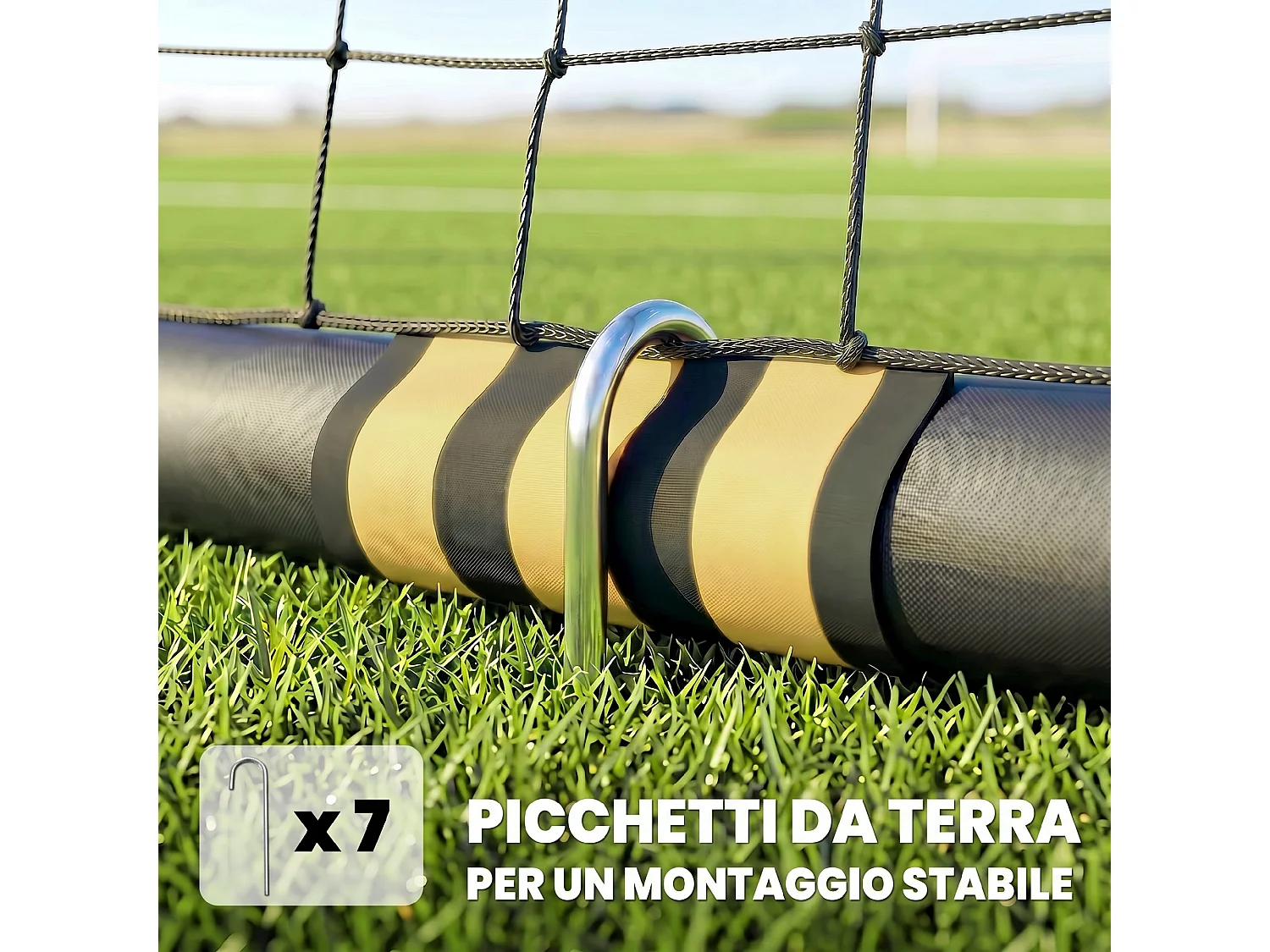 Porta da calcio con rete in metallo gialla