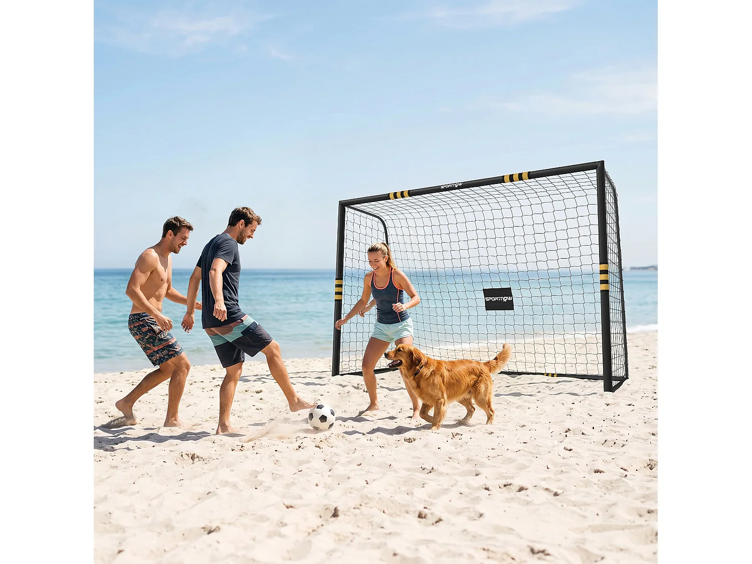 Porta da calcio con rete in metallo gialla