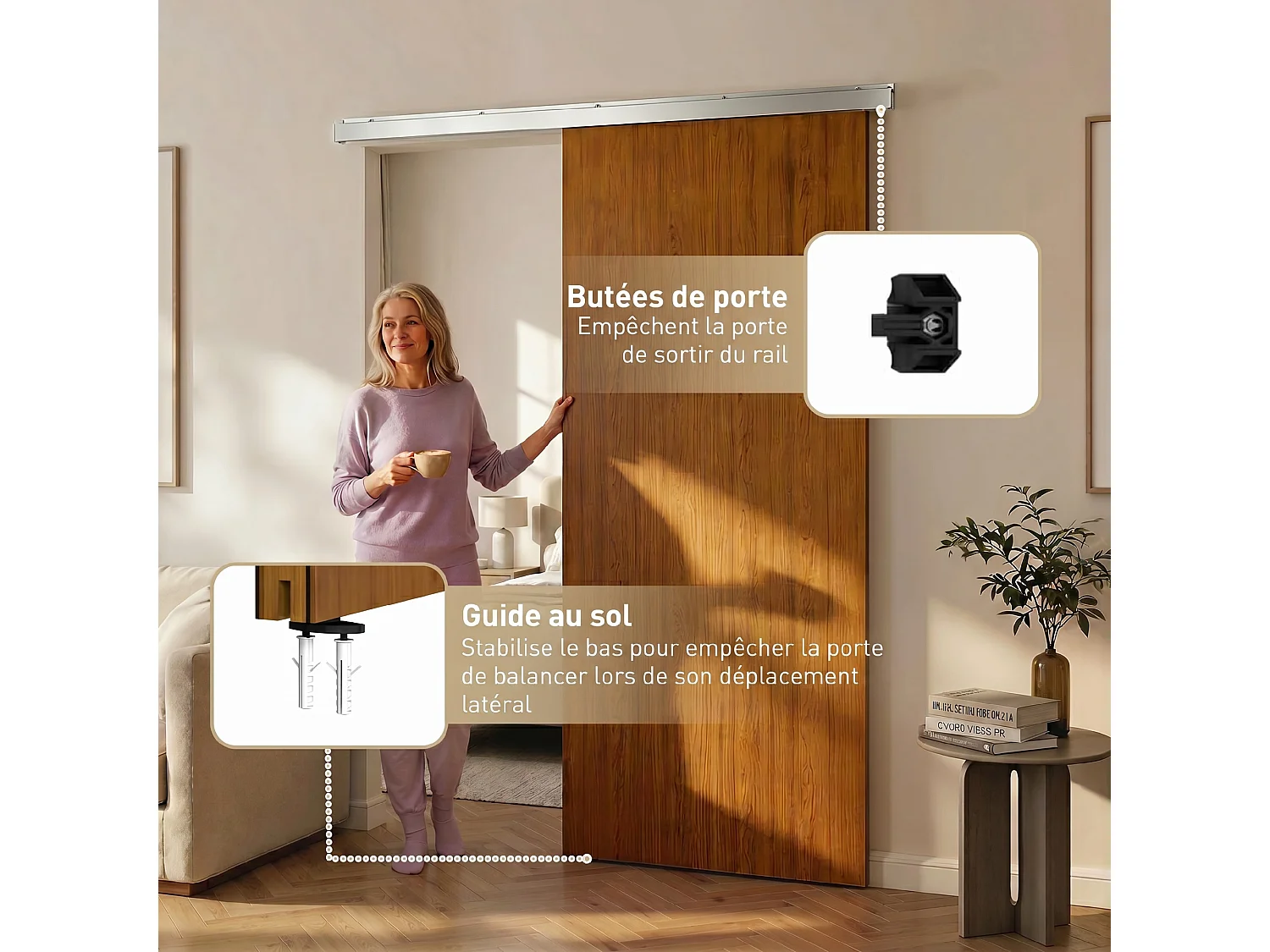 Porta scorrevole con binario silenzioso 90x210 cm in mdf marrone