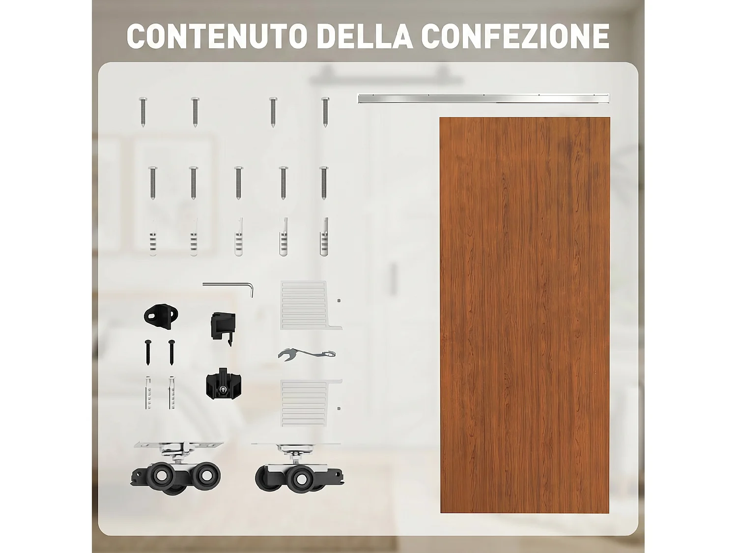 Porta scorrevole con binario silenzioso 90x210 cm in mdf marrone