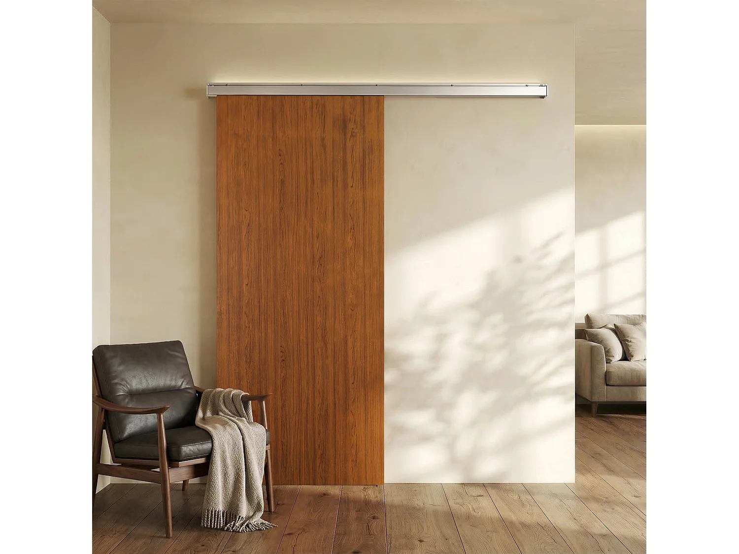 Porta scorrevole con binario silenzioso 90x210 cm in mdf marrone