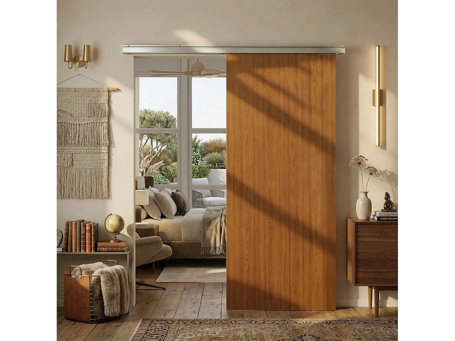 Porta scorrevole con binario silenzioso 90x210 cm in mdf marrone